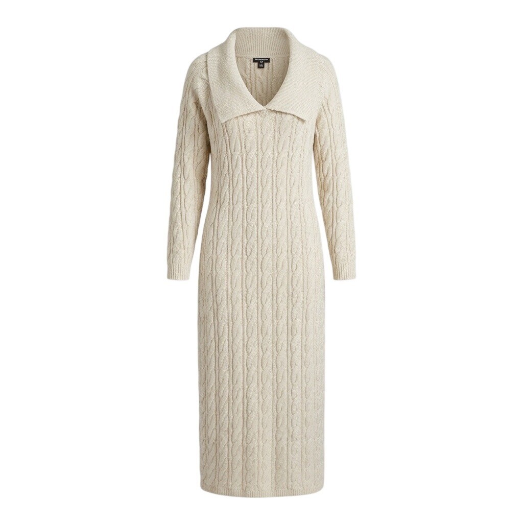 PrettyLittleThing Plus XXL Cream Cable Knit Maxi Sweater Dress Oversized Collar