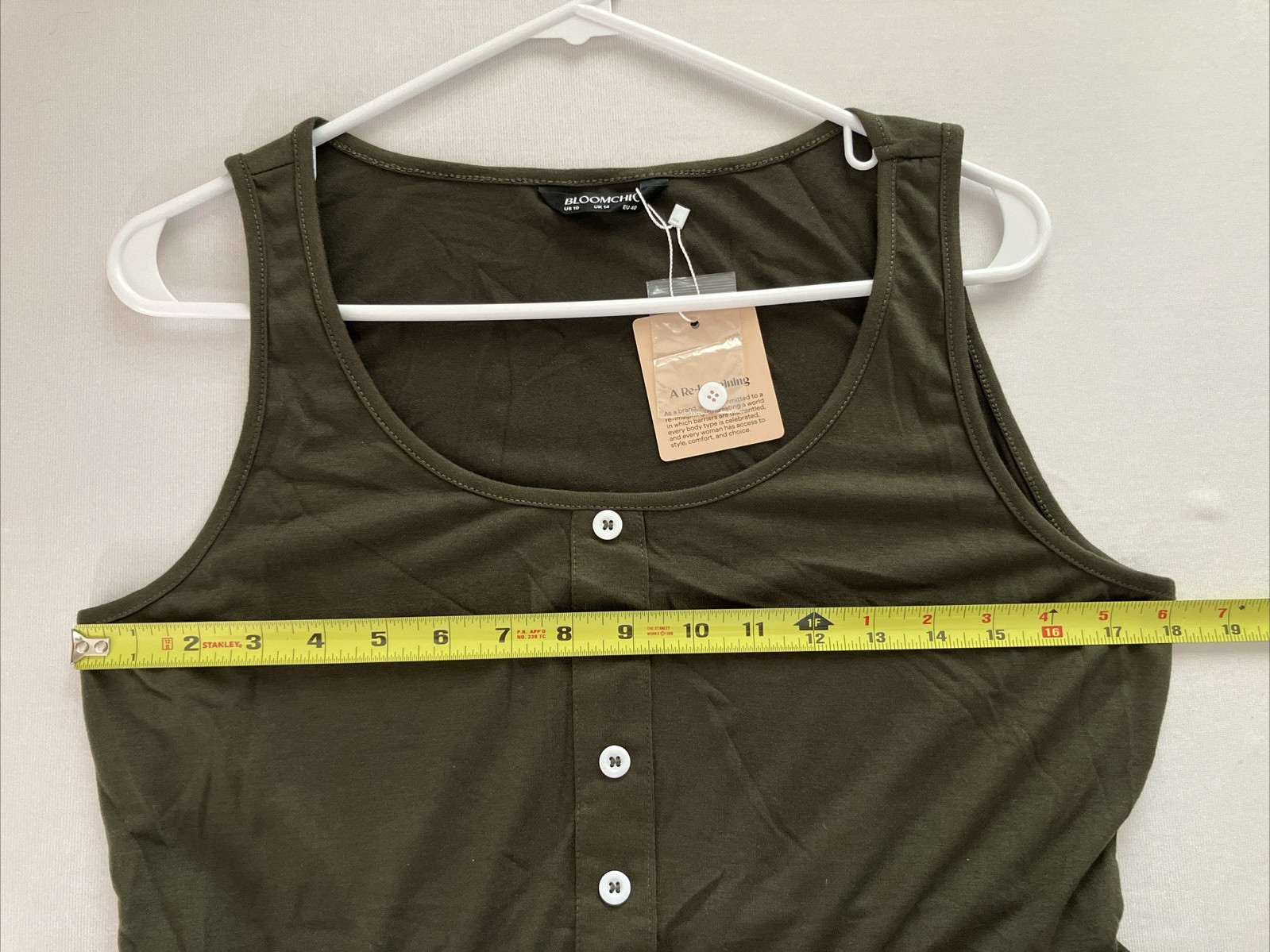 Bloomchic Army Green Midi Dress Womens Size 10 Sleeveless Button Front Pockets