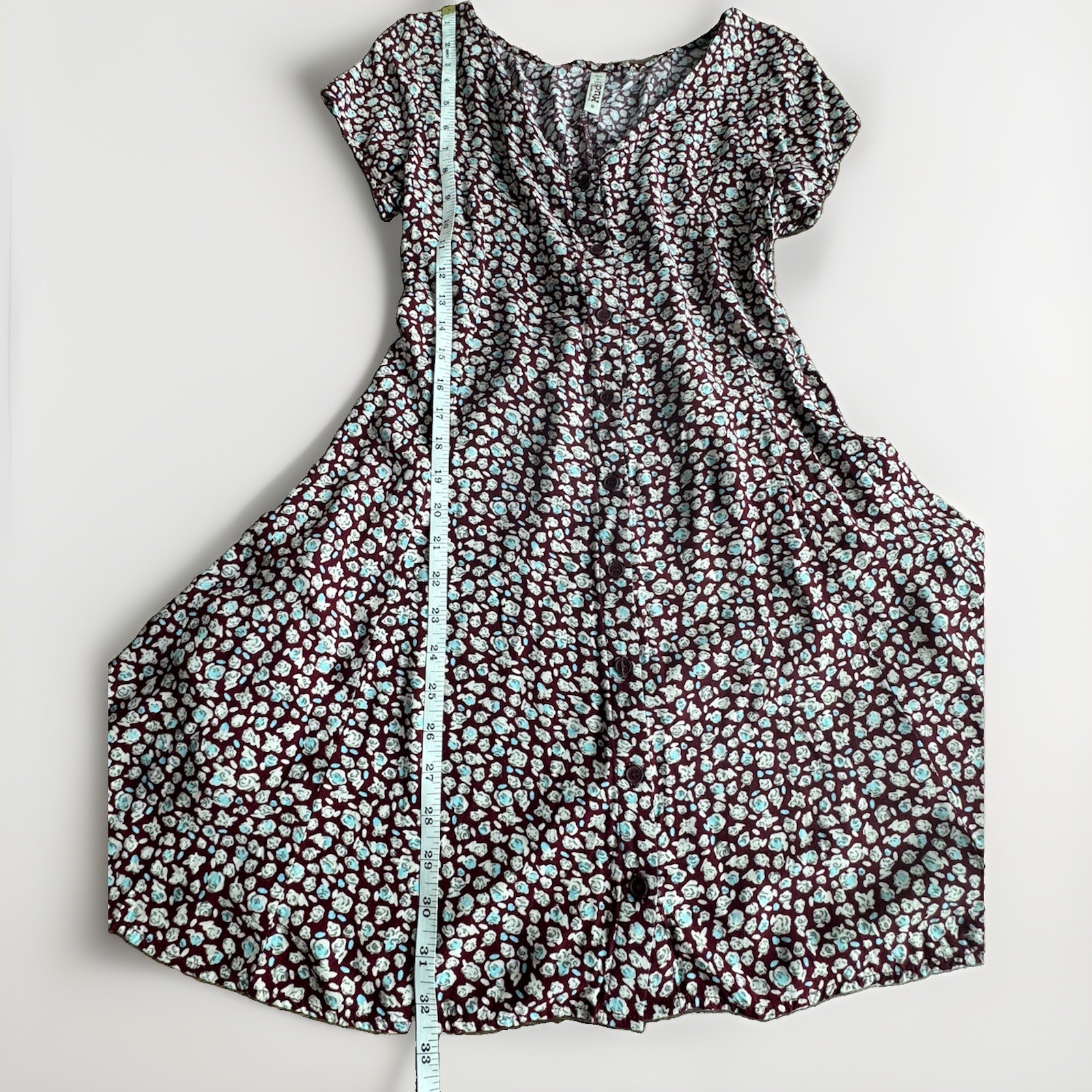 Vintage Y2K Mudd Floral ButtonFront Dress Corset Tie Back Pockets Burgundy Small