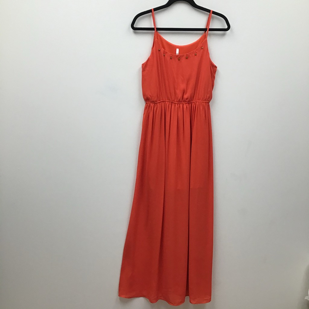Nine Bird Womens A Line Dress Orange Maxi Embellished Neckline Spaghetti Strap M