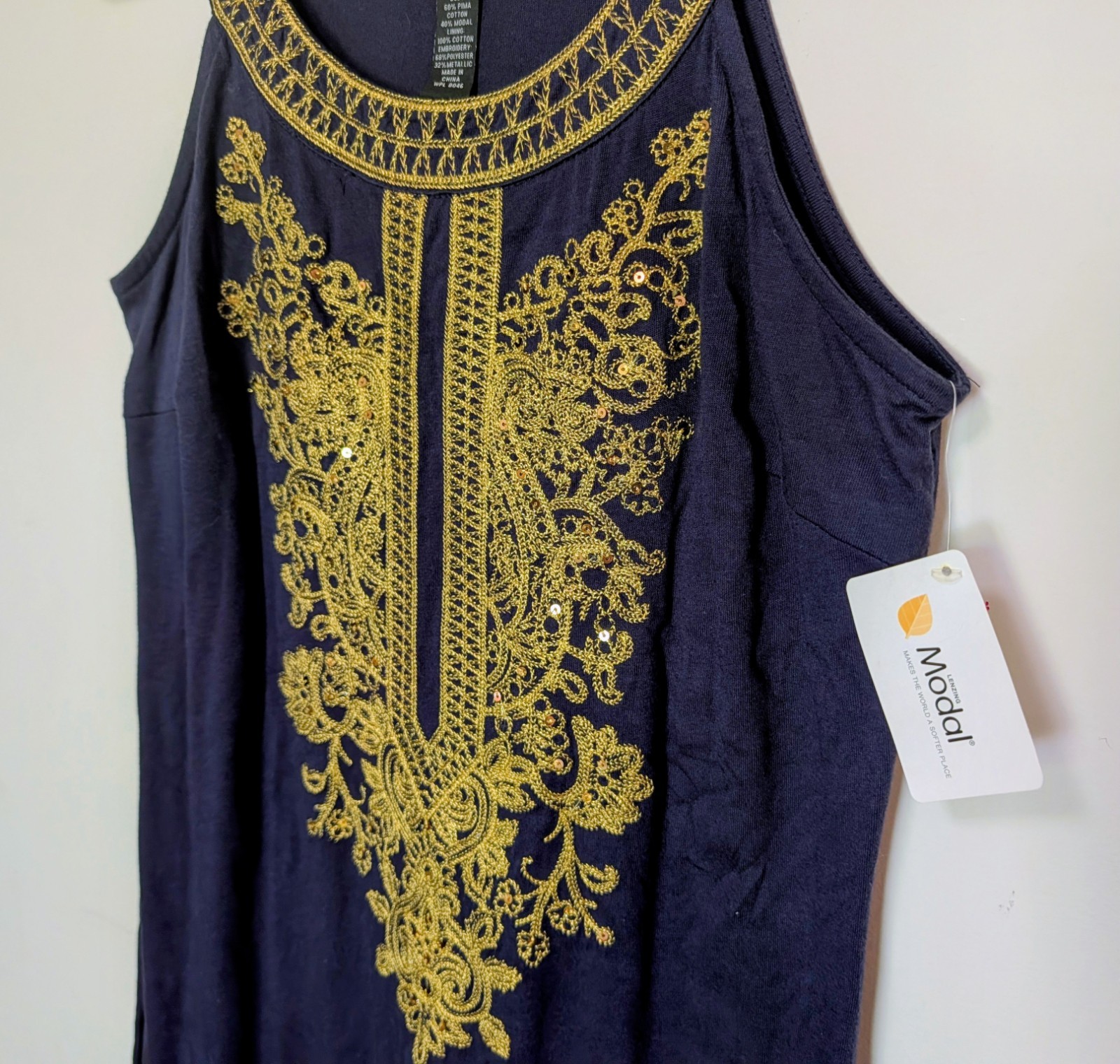 I.N.C. International Concepts Shift Dress Scoop Neck Sleeveless Knee Navy Gold M