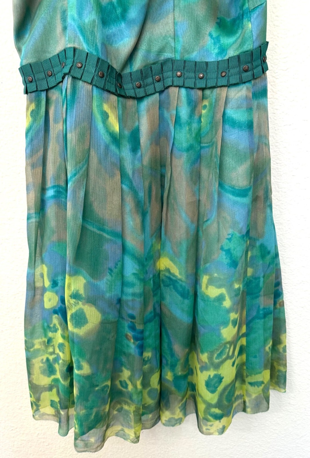Plenty Frock by Tracy Reese Abstract Print Silk Swing Dress Green Multi Size 6