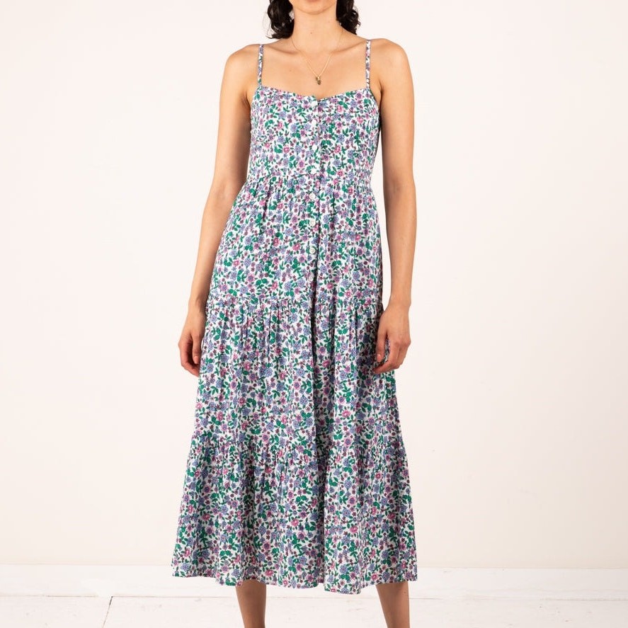 Banjanan Floral Tiered Cotton Midi Dress – US 8