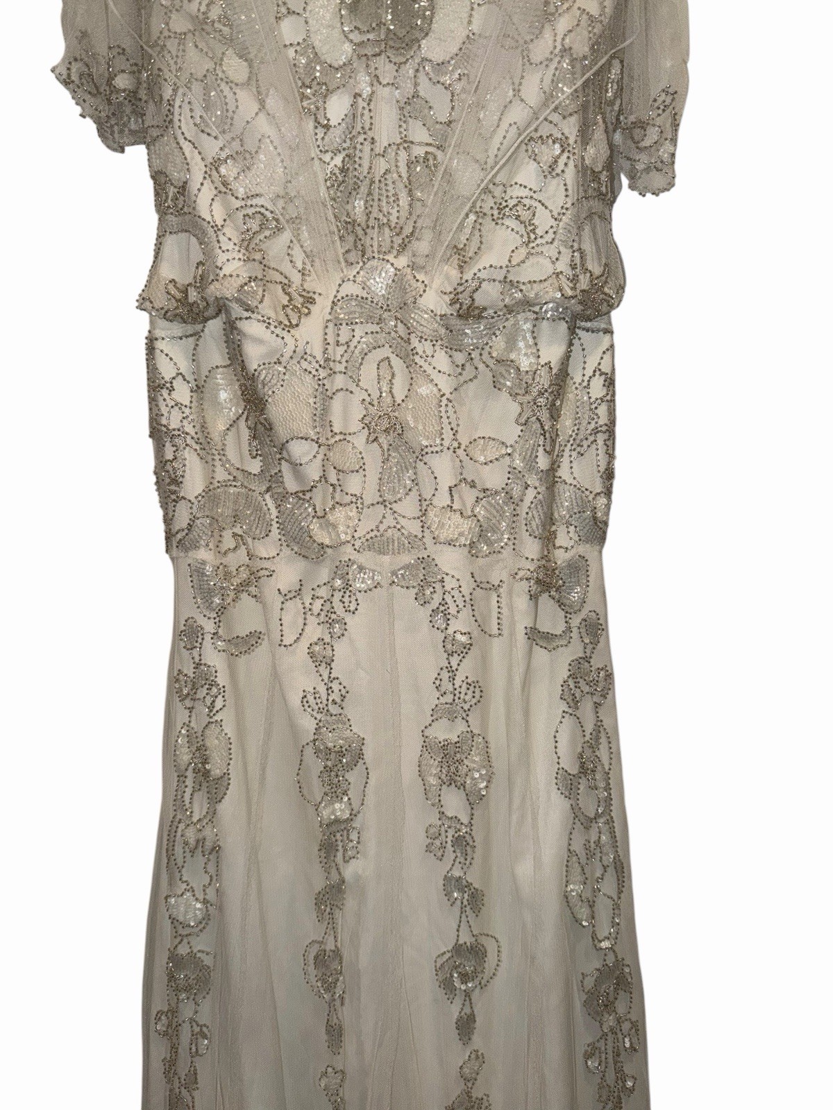 JENNY PACKHAM Beaded Ivory White Maxi Gown UK 18 US 14 Cape Bridal Wedding 🟡