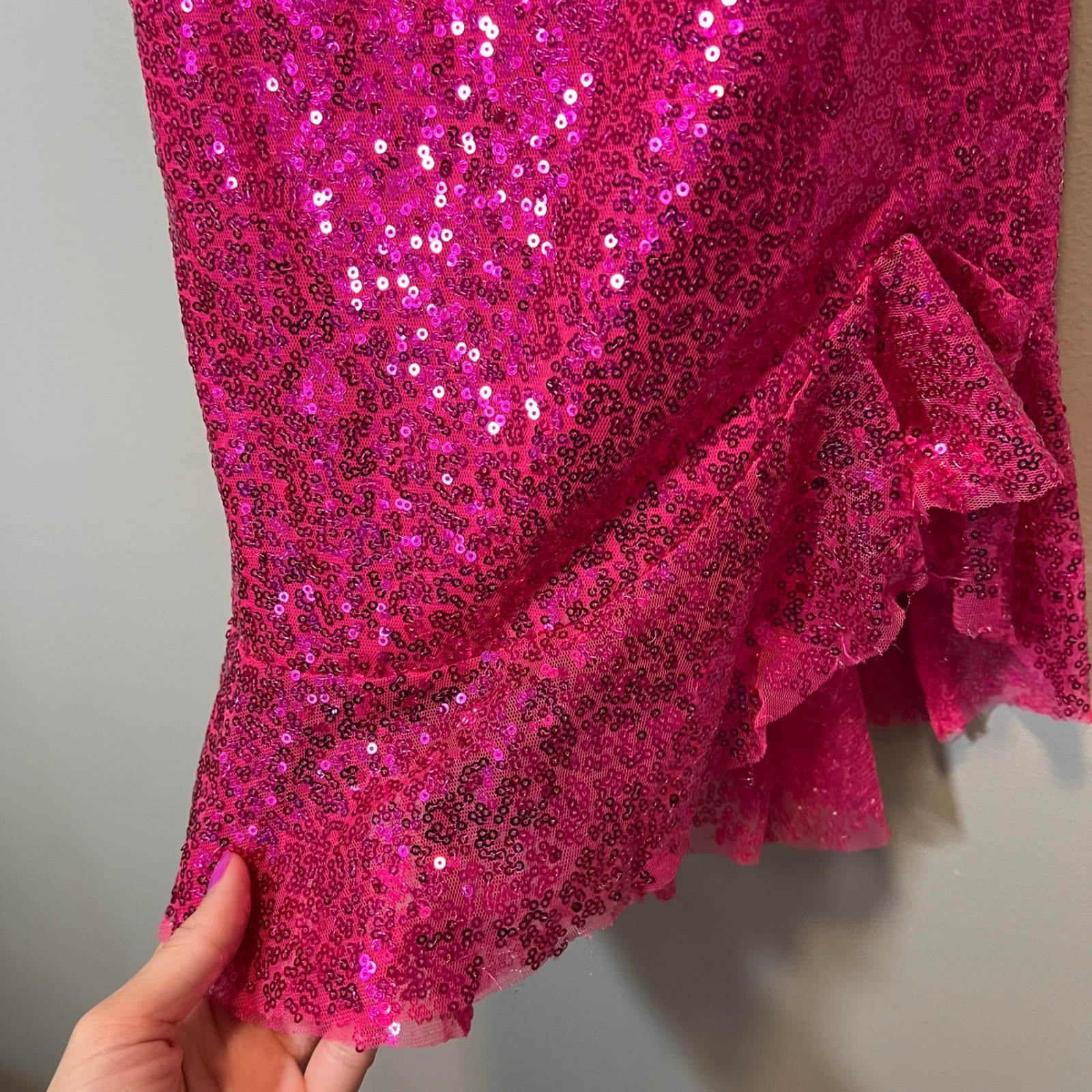 Lucy In The Sky Hot Pink Sequin Lace Up Back Ruffle Mini Dress Small