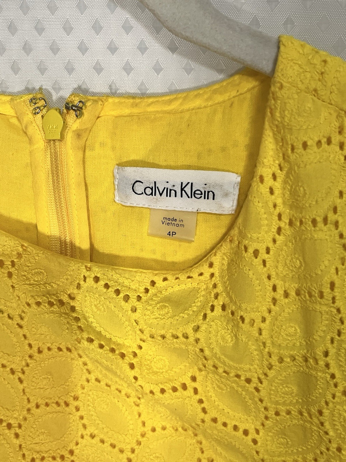 Calvin Klein Yellow Sleeveless Lace Eyelet A-Line Knee-Length Dress 4P