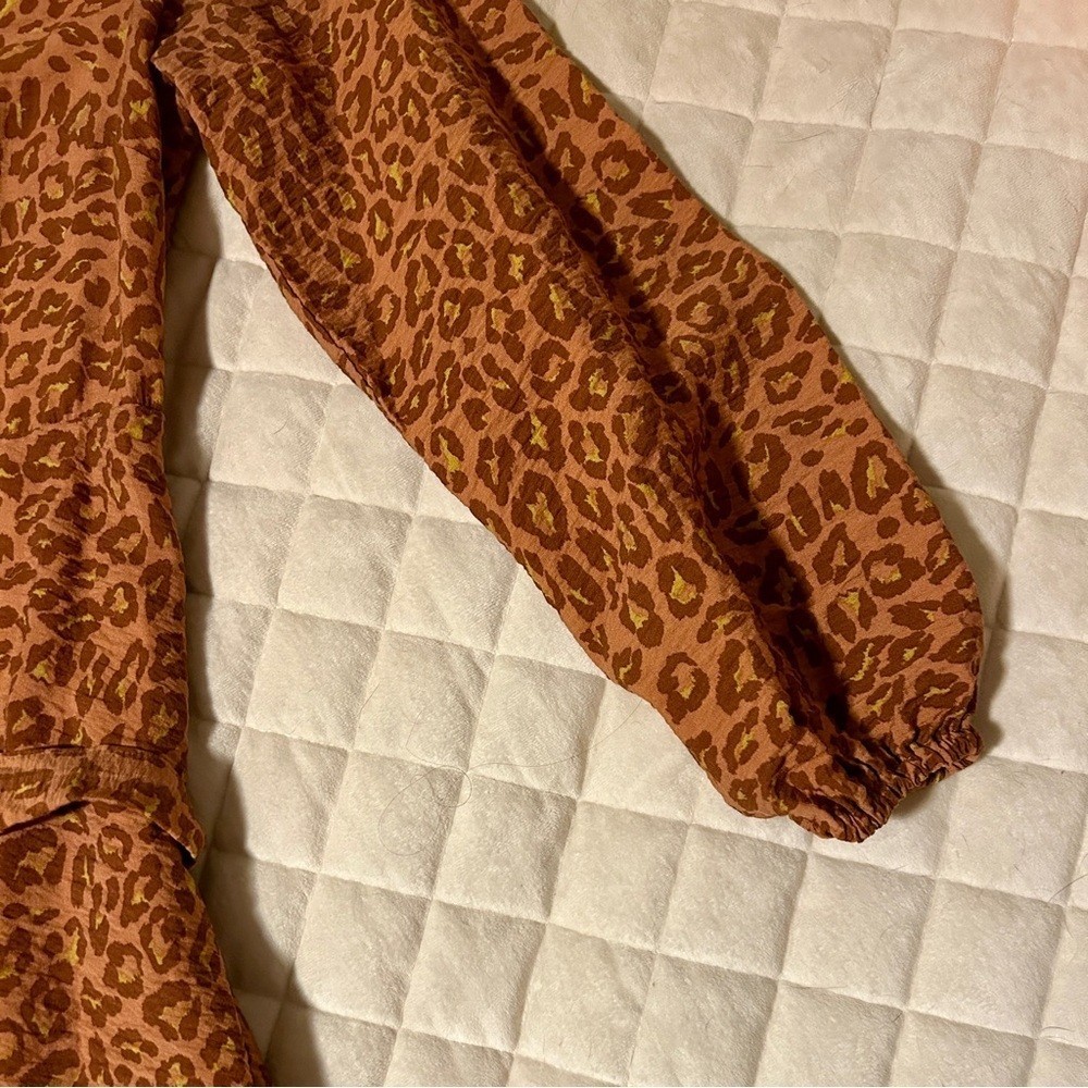 Nine West Brown/Orange Leopard Print Long Sleeve Dress