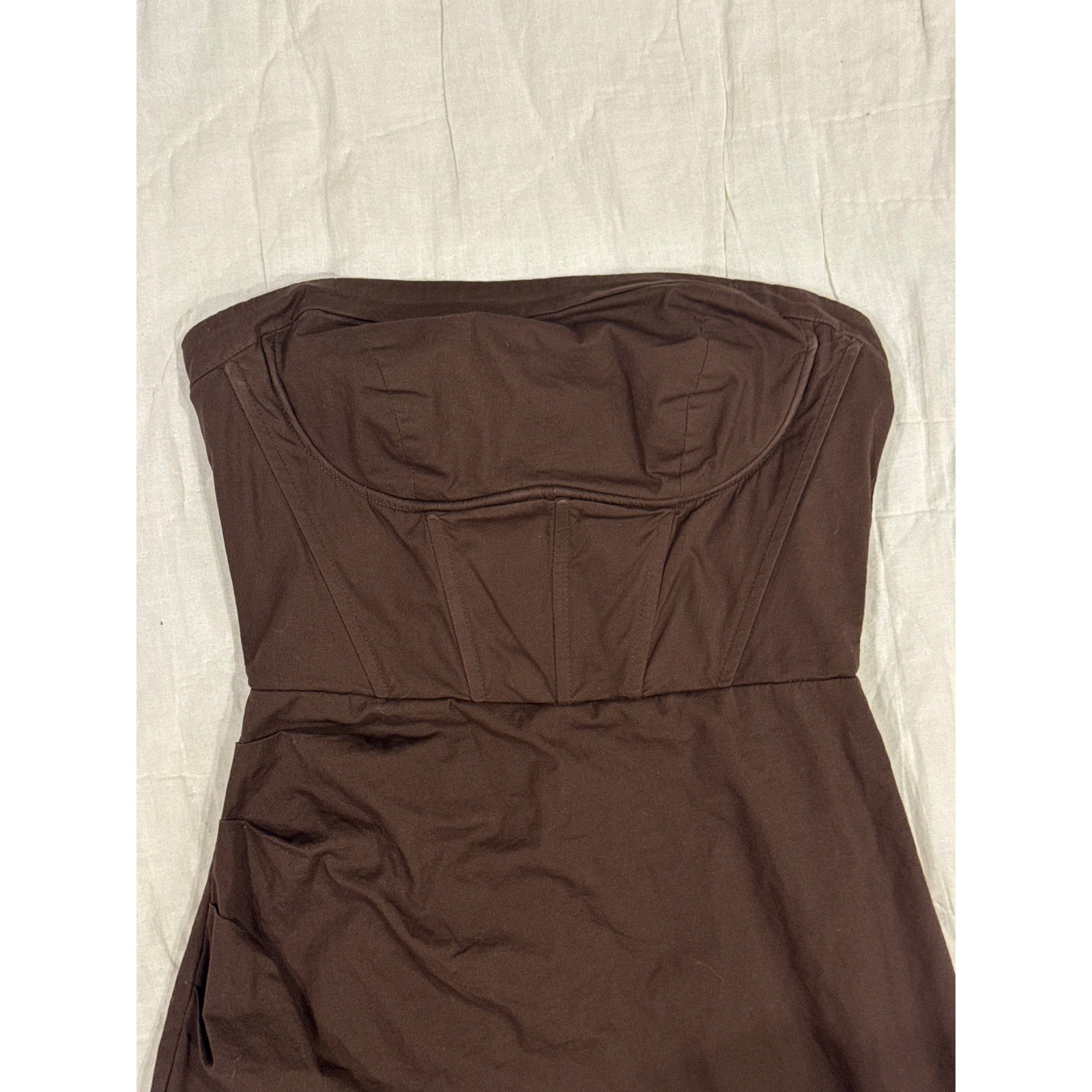 Chocolate Brown Strapless Corset Mini Dress Underwire Boning Small Brown