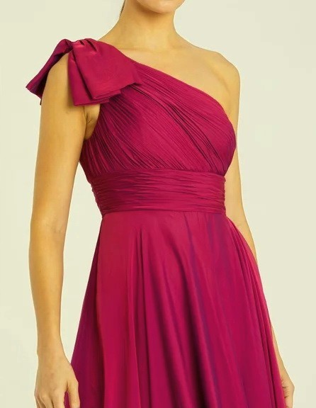 Mac Duggal Raspberry Pleated One Shoulder Chiffon Gown Size 12P $398