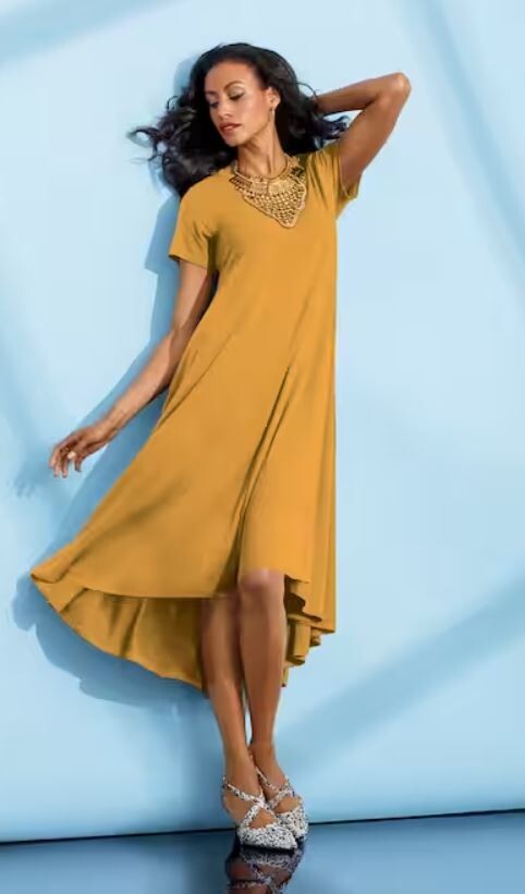 Size 1X PLUS Midnight Velvet Rust Summer Church Dinner Gigi High-Low Swing Dress