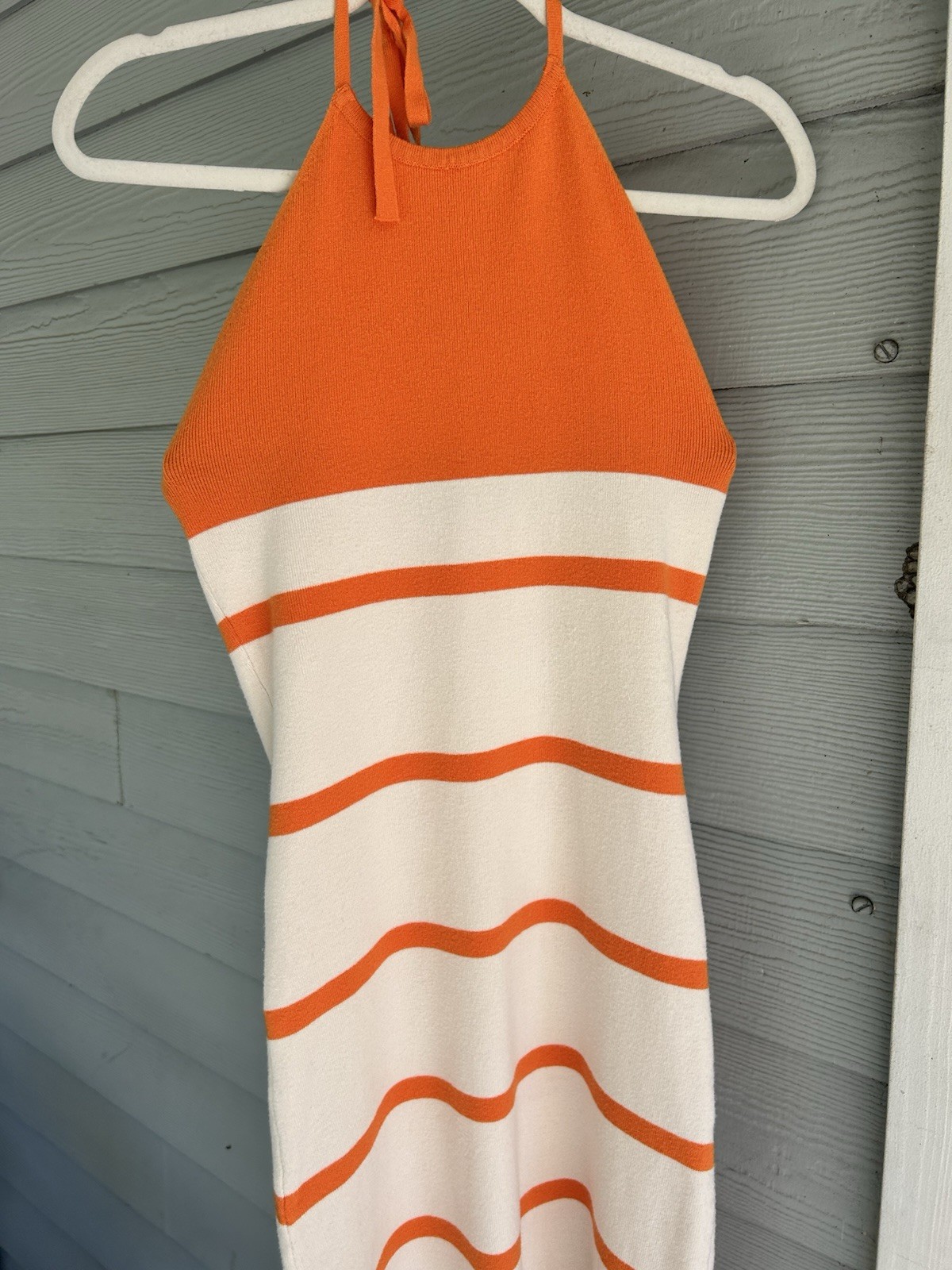 Lulus Orange & Ivory Stripped Knit Fitted Halter Midi Dress XS Y2K summer Beach