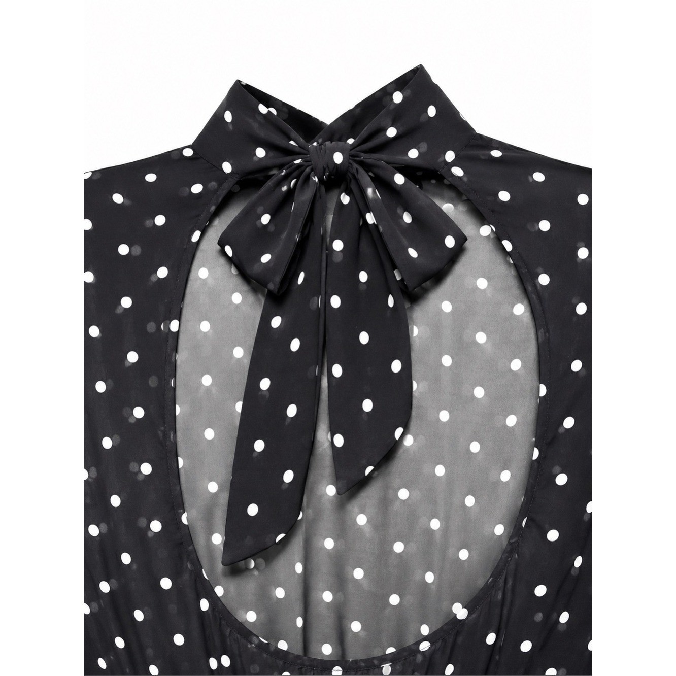Forever 21 Polka Dot Open Back Mini Dress Sheer Long Sleeve Bow Neck Small
