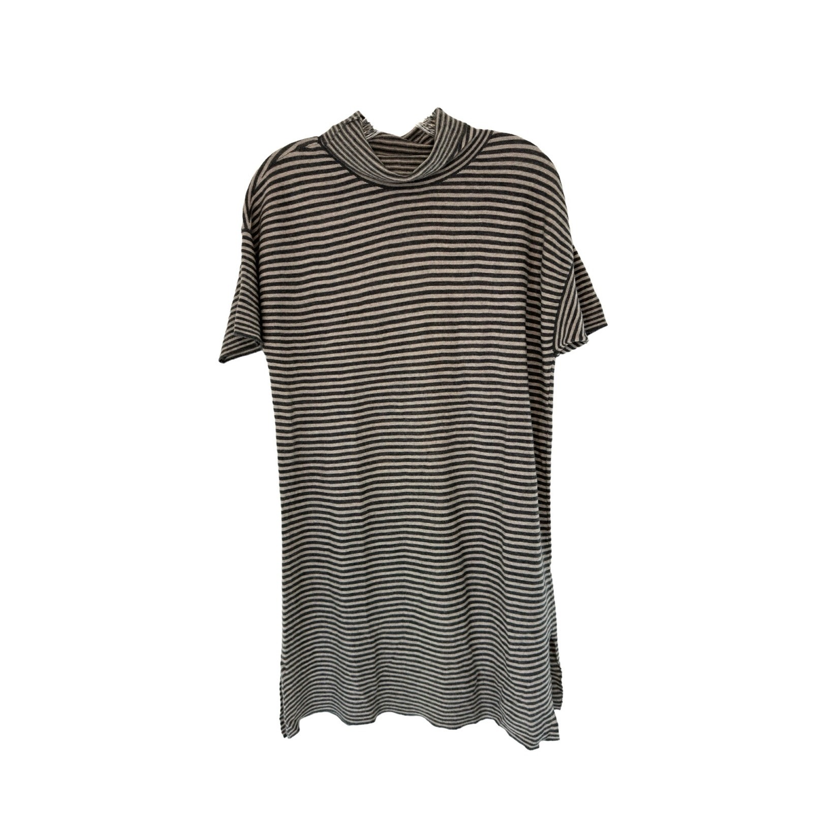 Eileen Fisher Dress Gray Mockneck Soft Merino Wool Sweater Shirt Dress Medium