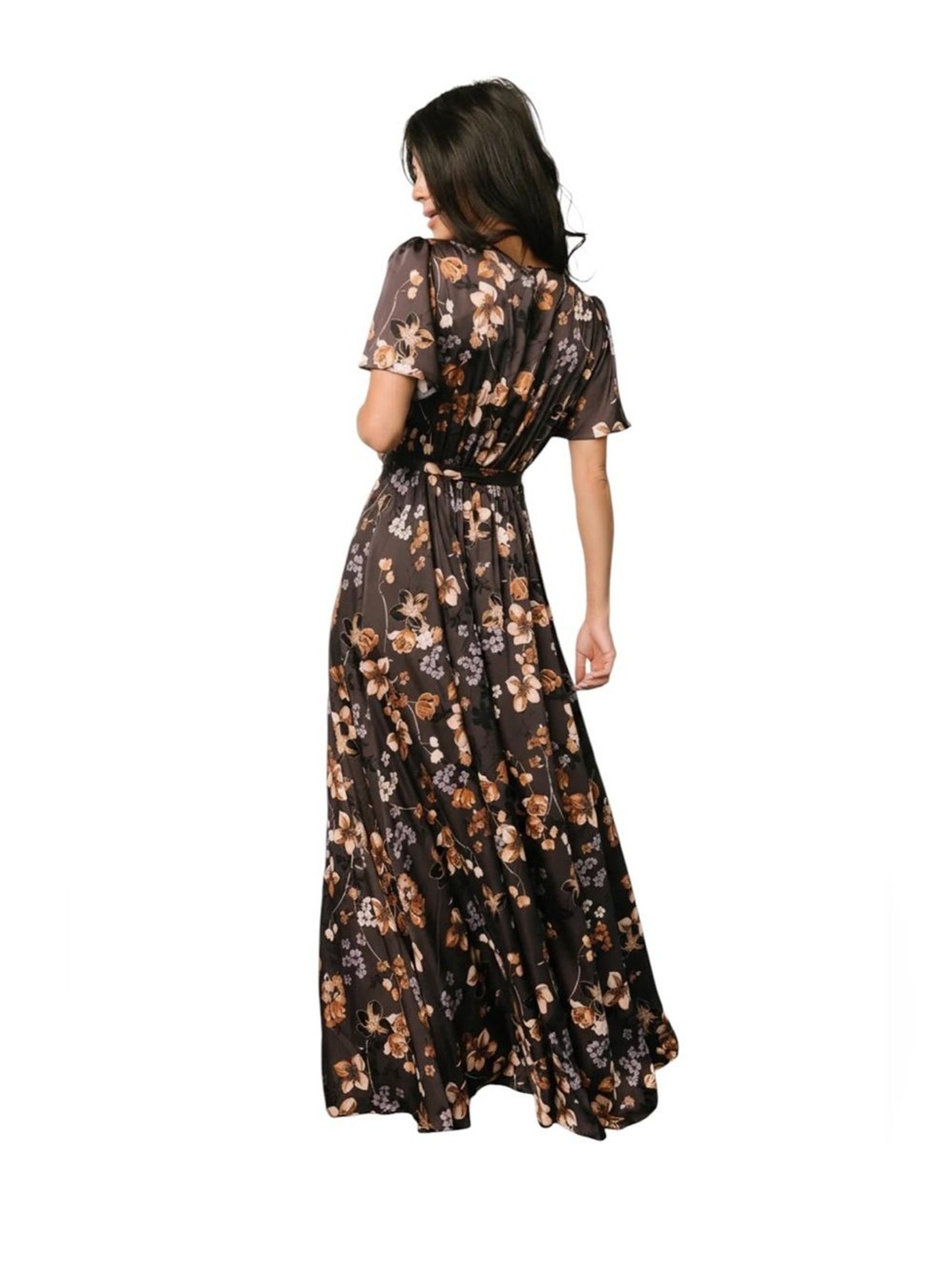 Baltic Born Brown Agnes Satin Maxi Dress Floral Romantic Cottagecore Elegant XL