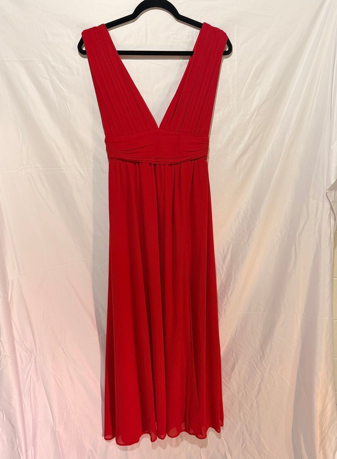 Lulus Red Chiffon Empire Waist Sleeveless Midi Dress Women’s Small Formal NWT
