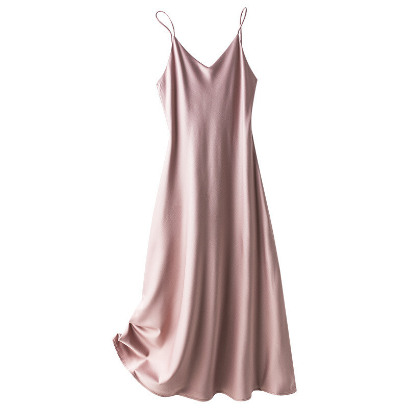 Lady Silk Satin Slip Dress Spaghetti Strap V Neck Sleeveless Lingerie Long Dress