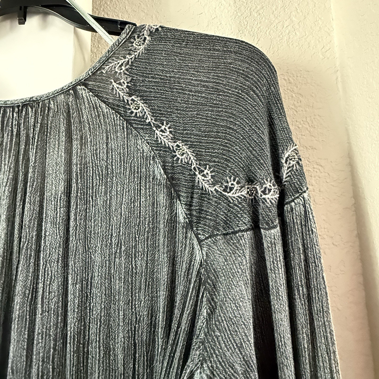 Sweet Magnolia Embellished Boho Prairie Beaded Maxi Dress Size Large Gray Teal