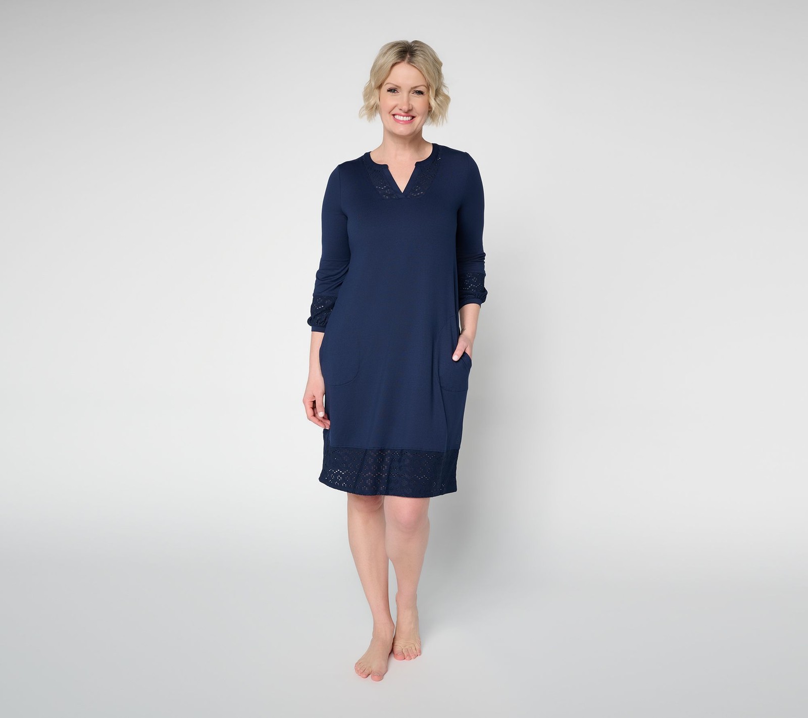 Cuddl Duds Flexwear with Eyelet Lounge Dress Dress Blues XL New