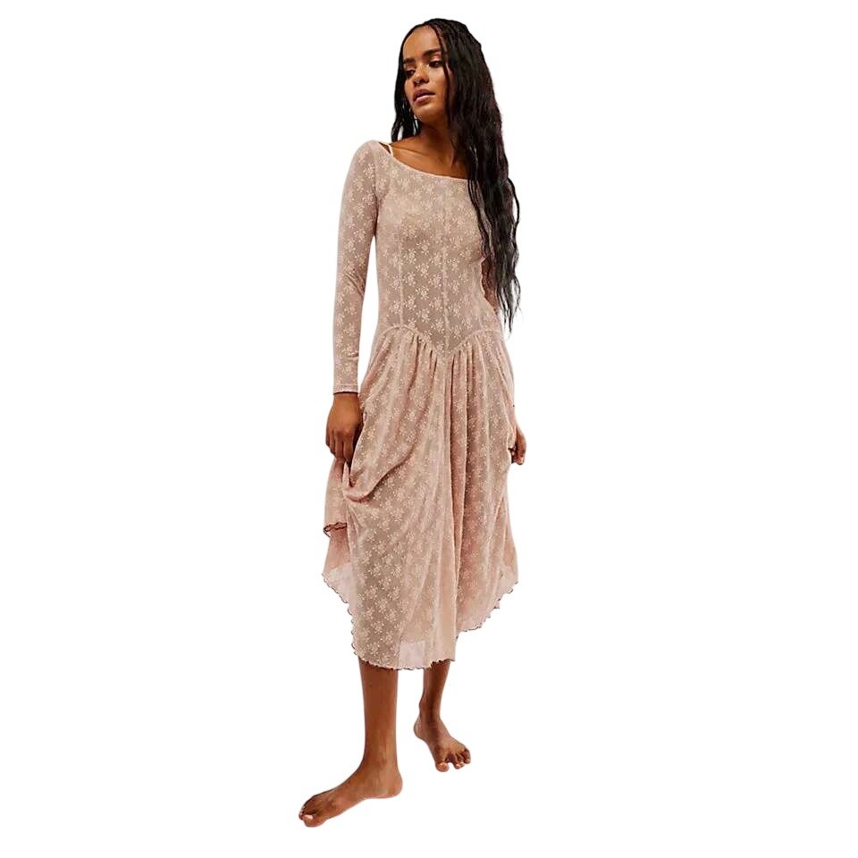 Intimately Free People Dial For Drama Slip Dress XS Pink Floral Lace Fairycore