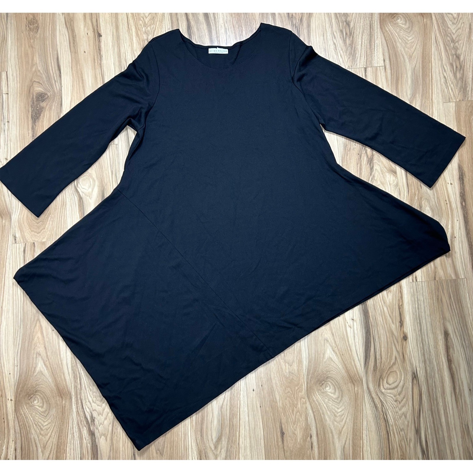 Bryn Walker Tunic Dress XL Black Modal Blend Asymmetrical Hem L/S Lagenlook USA