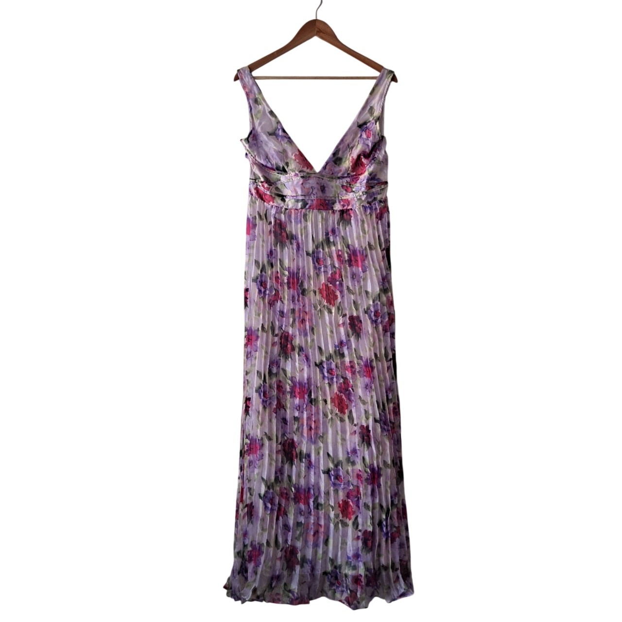 NWT Lulus Morgana Dress Floral Satin Pleated Maxi Lilac Pink Multicolor Size XL