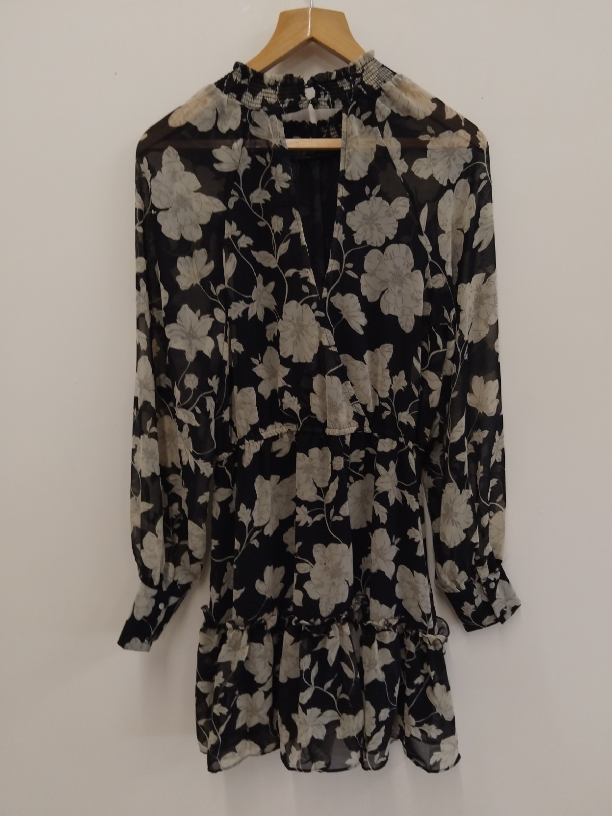 BNWT Mango MNG Committed Black Cream Floral Print Lined Dress Size 12 RRP £39.99