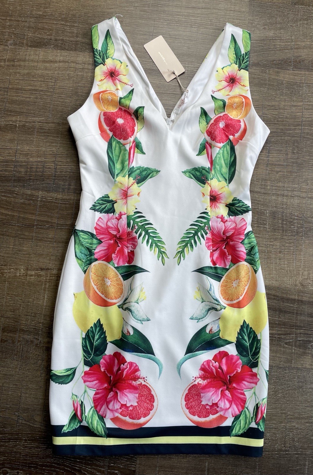 Womens Flower & Fruit white sleeveless Tropical Dress Size M- Lemons Oranges