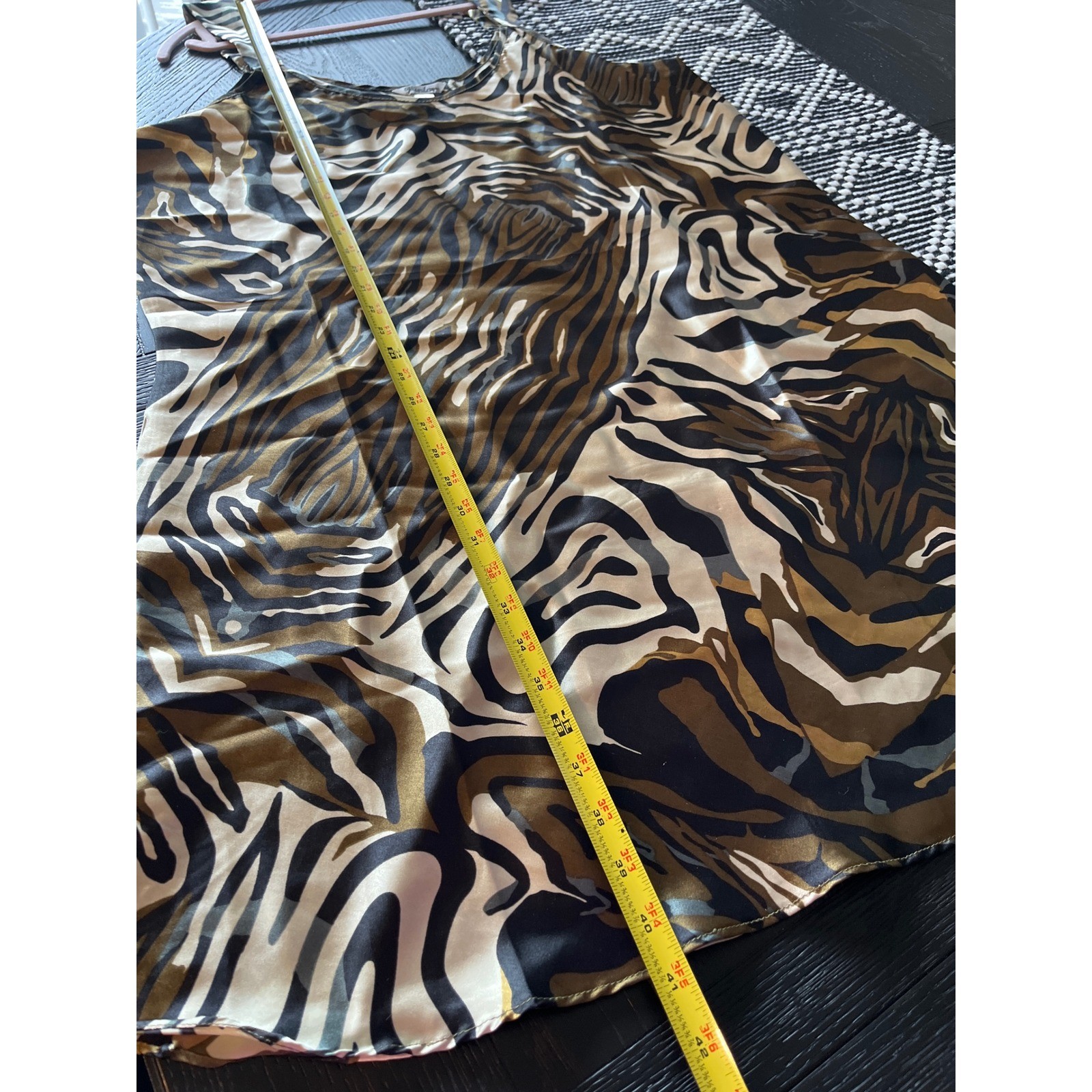 Winlar Zebra Animal Print Satin Slip Dress Brown Tan Black Sleeveless 1X