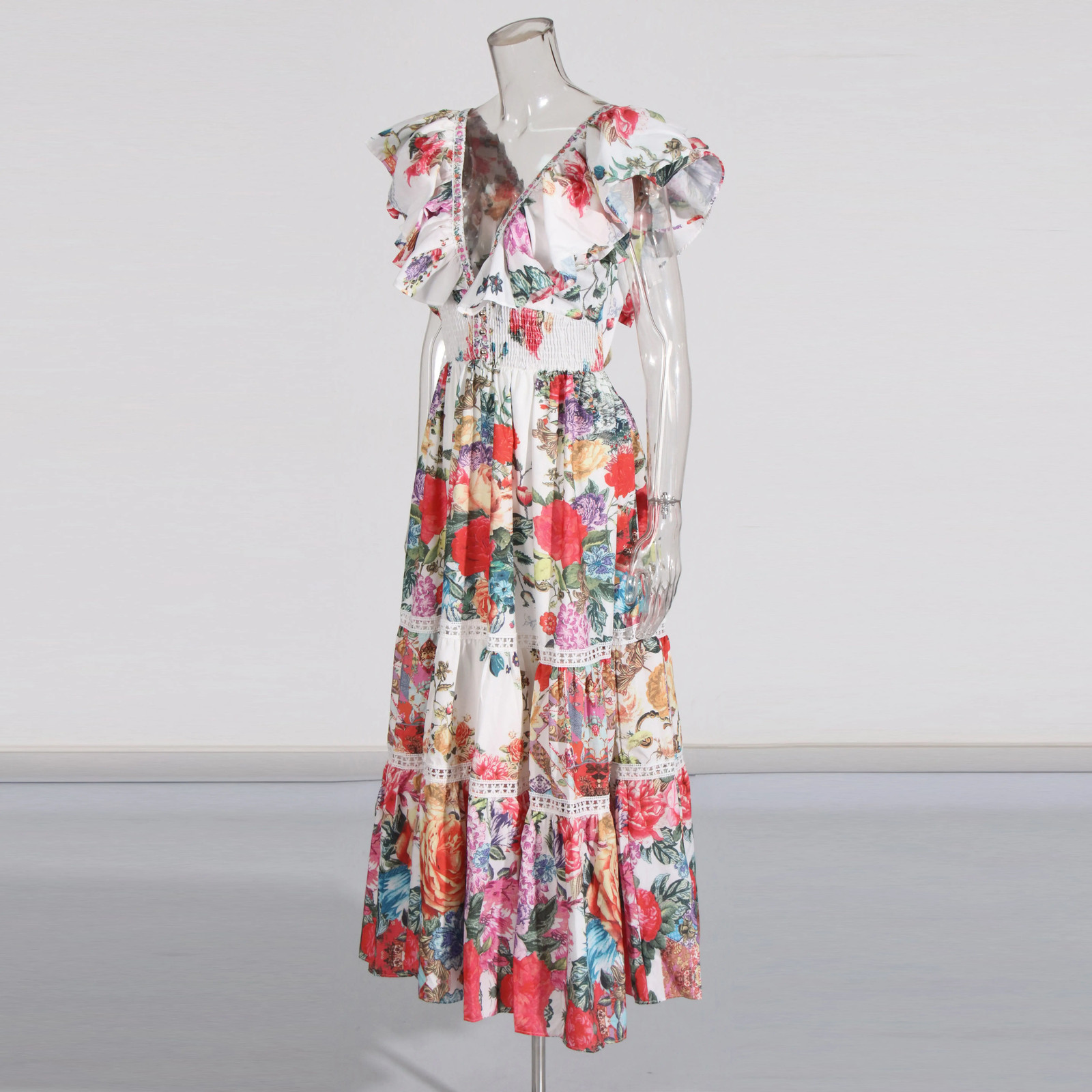 Camilla Silk V Neck Floral A Line Maxi Dress