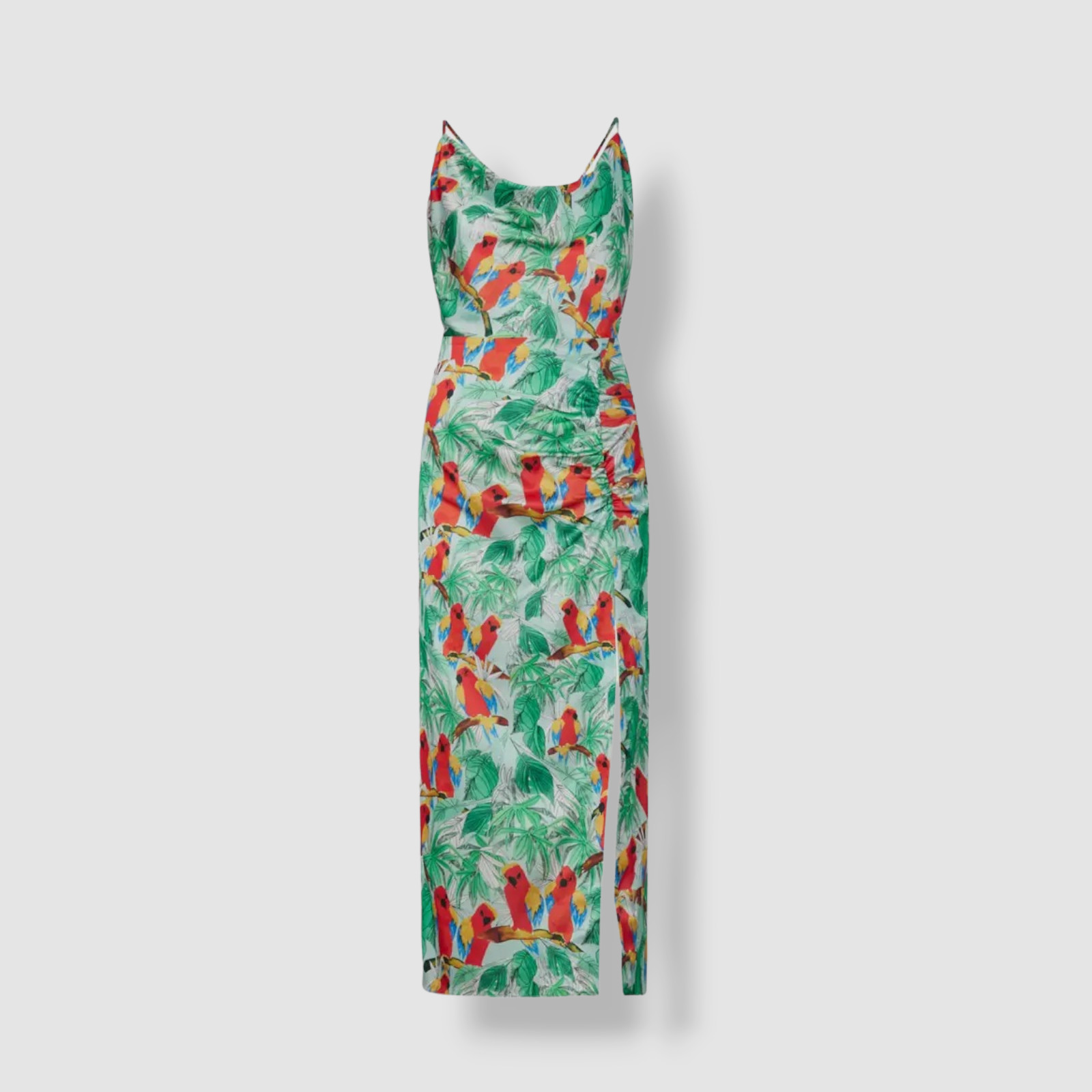 $395 Milly Women’s Green Parrot-Print Cowl-Neck Dress Size 8