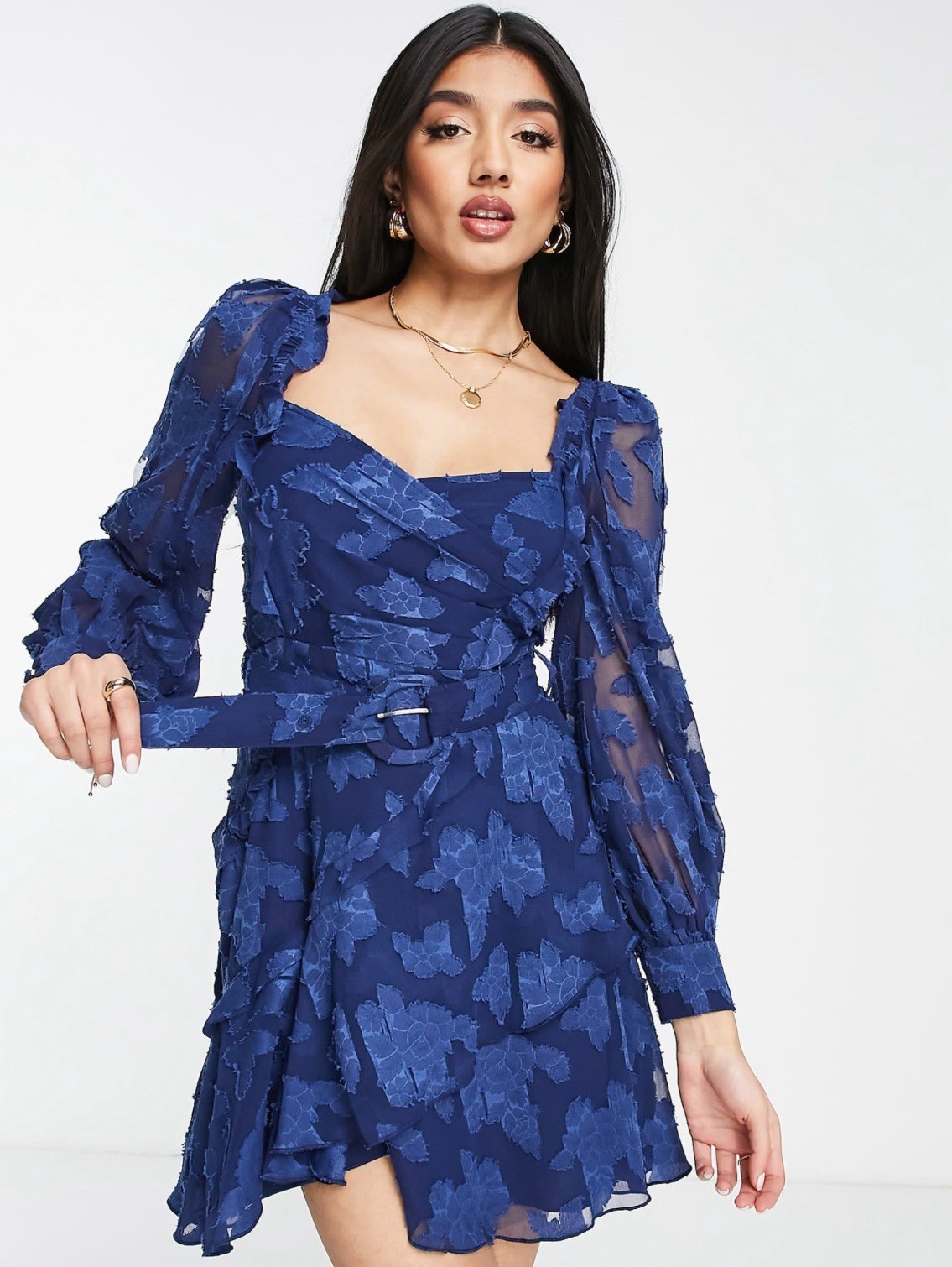 NWT ASOS Design Navy Floral Textured Mini Dress Size 6