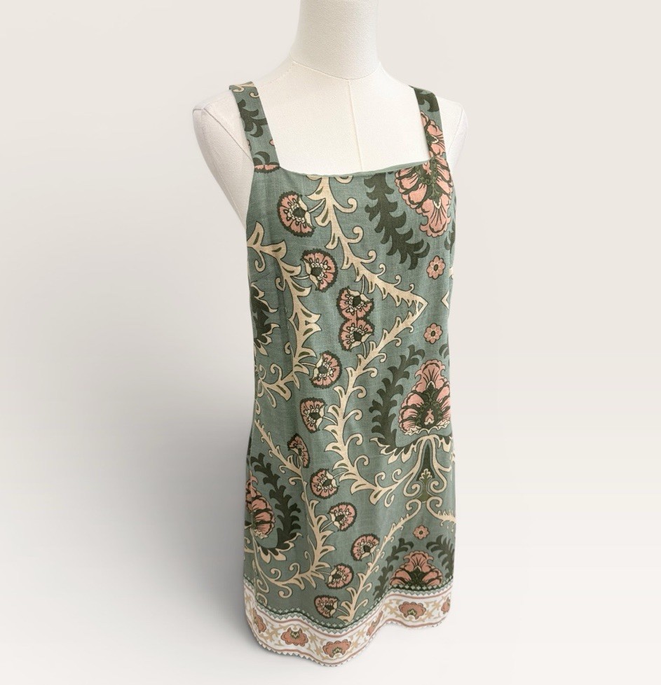 Sanctuary XS Sage Green Tapestry Pattern Sleeveless Linen Blend Shift Dress NWT