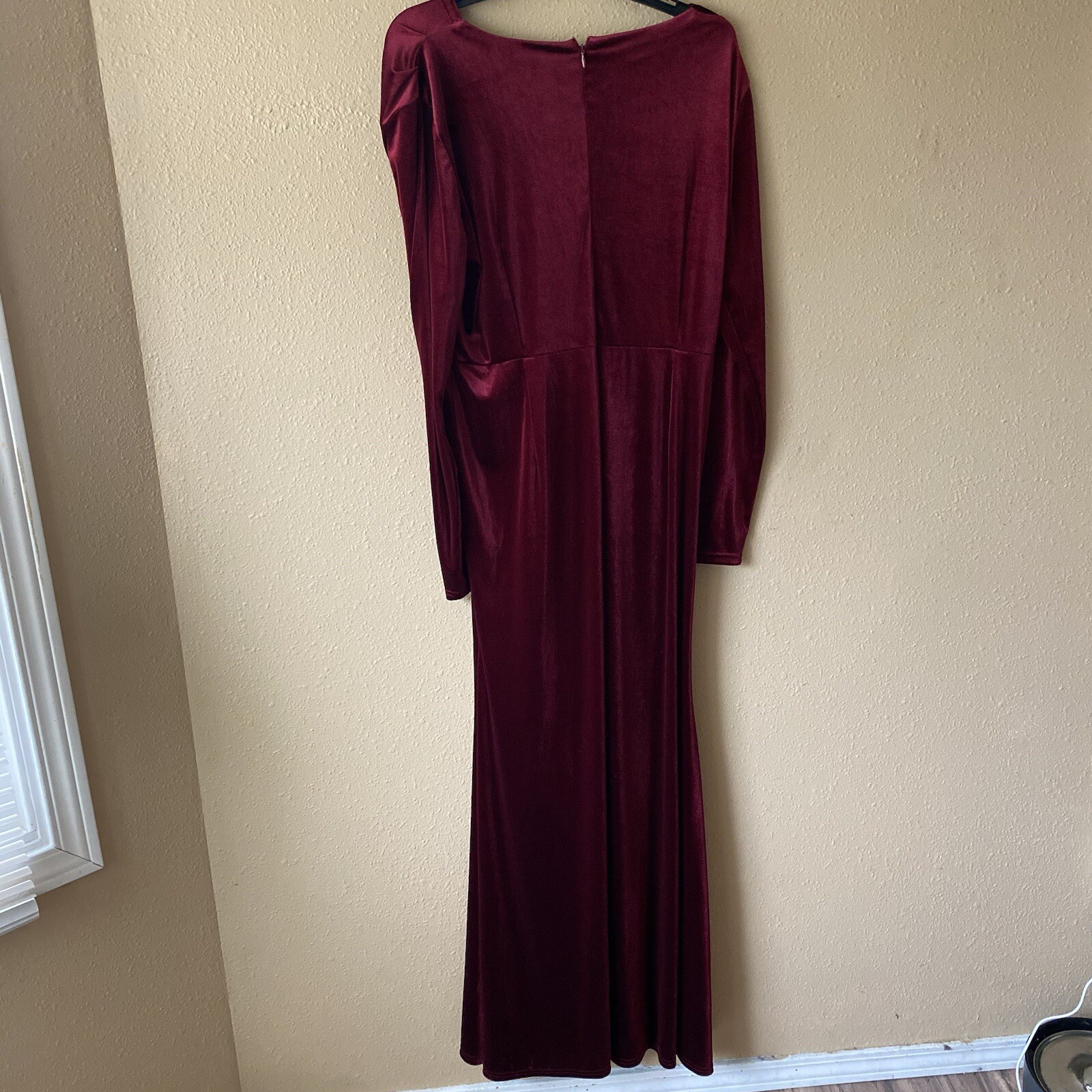 Ababalaya Crushed Velvet Maroon Red Slit Maxi Dress XXL Dark Romantic