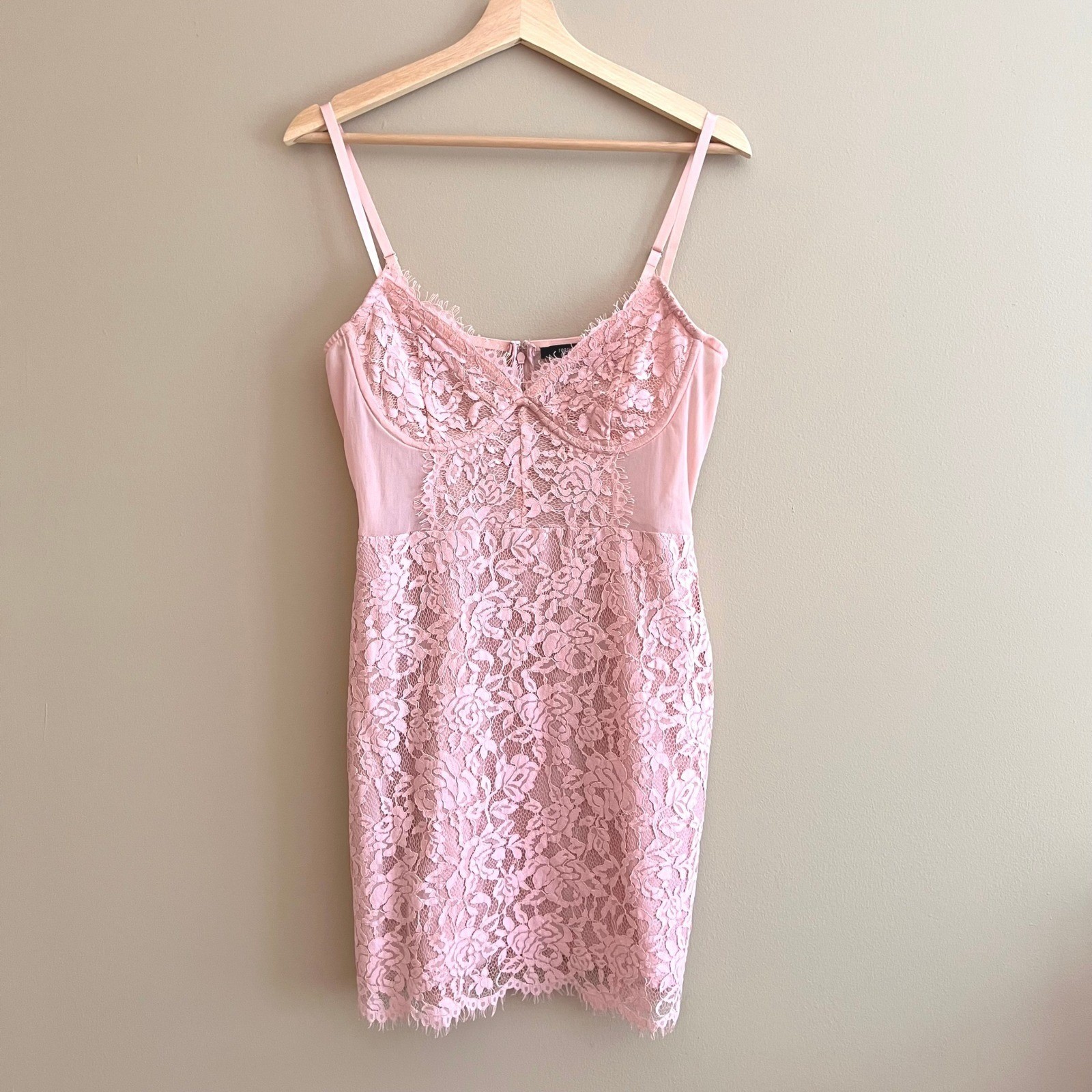 Forever 21 Pink Lace Bustier Mini Dress Adjustable Straps Feminine Sexy Womens L