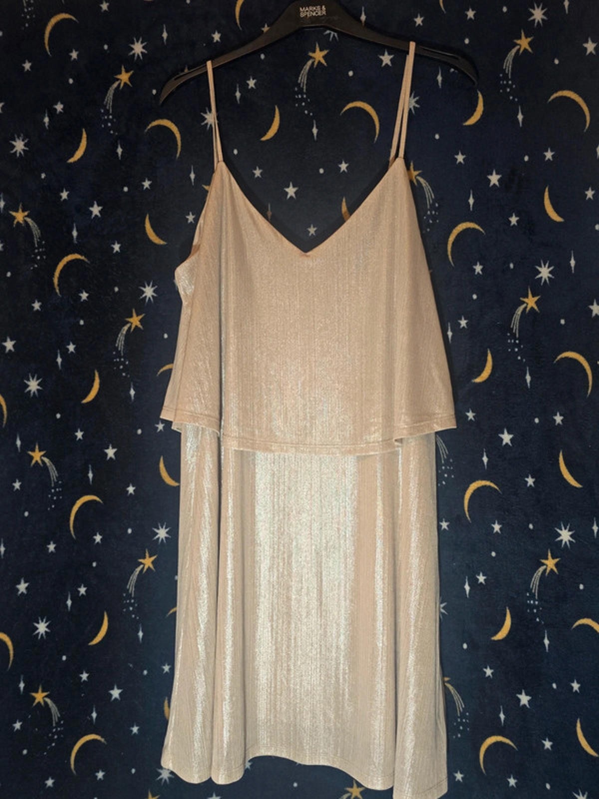 VILA Champagn Gold Shimmer Slip Dress SIZE XL