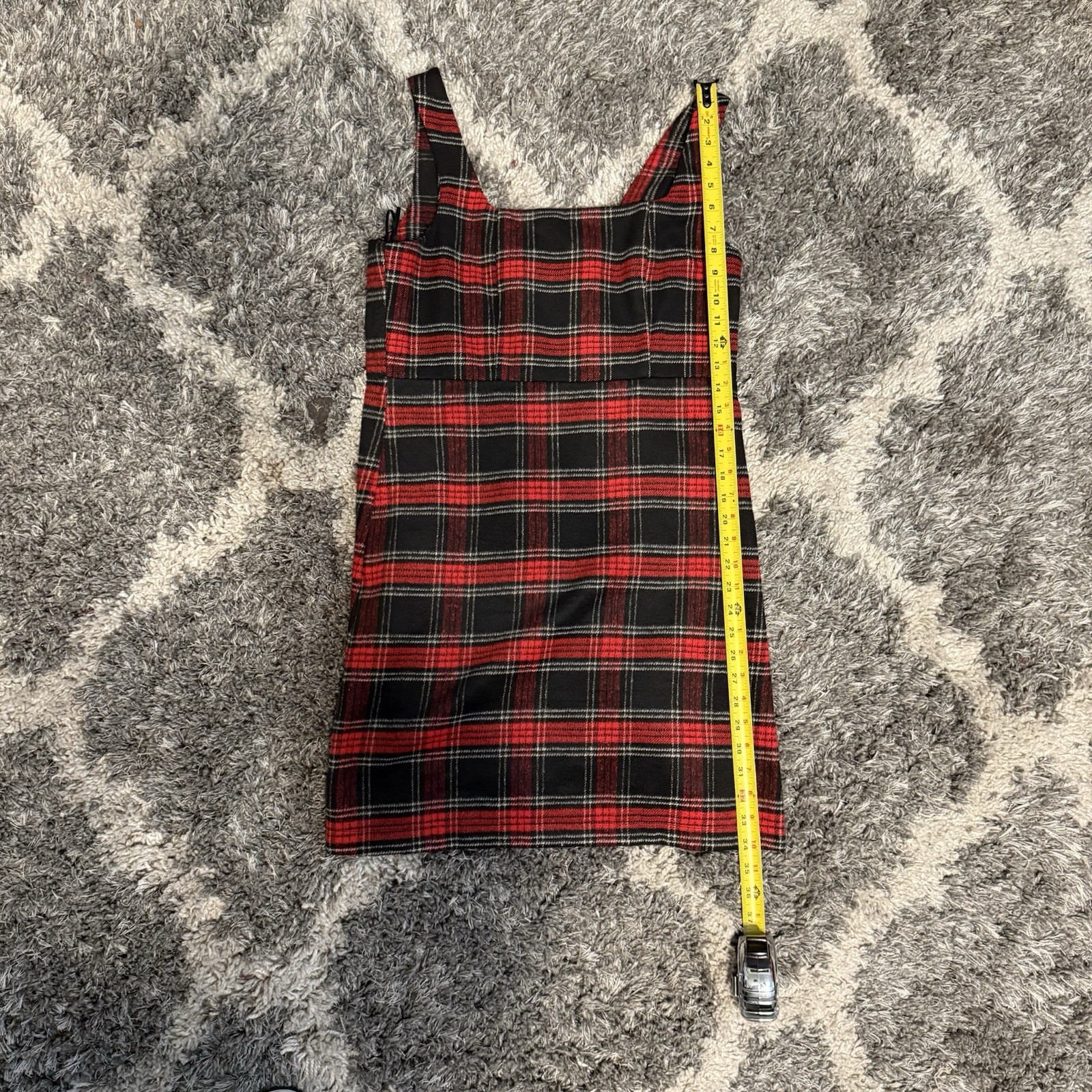 NEW Copper Key Dress Black Red Plaid Square Neck Jumper Zip Above Knee Size L