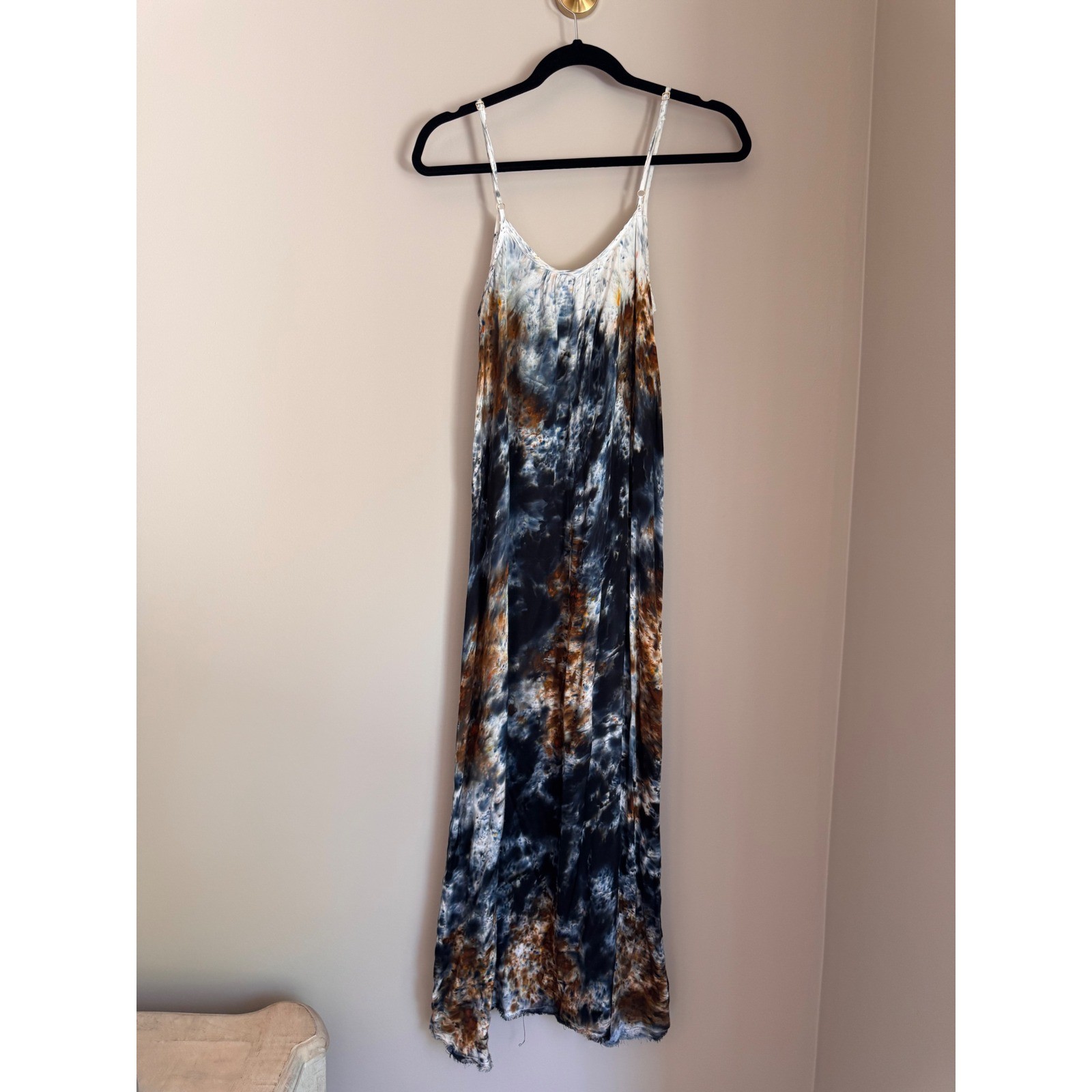 Nation LTD Tie Dye Maxi Dress Small Brown Navy Blue Viscose Festival Vacation