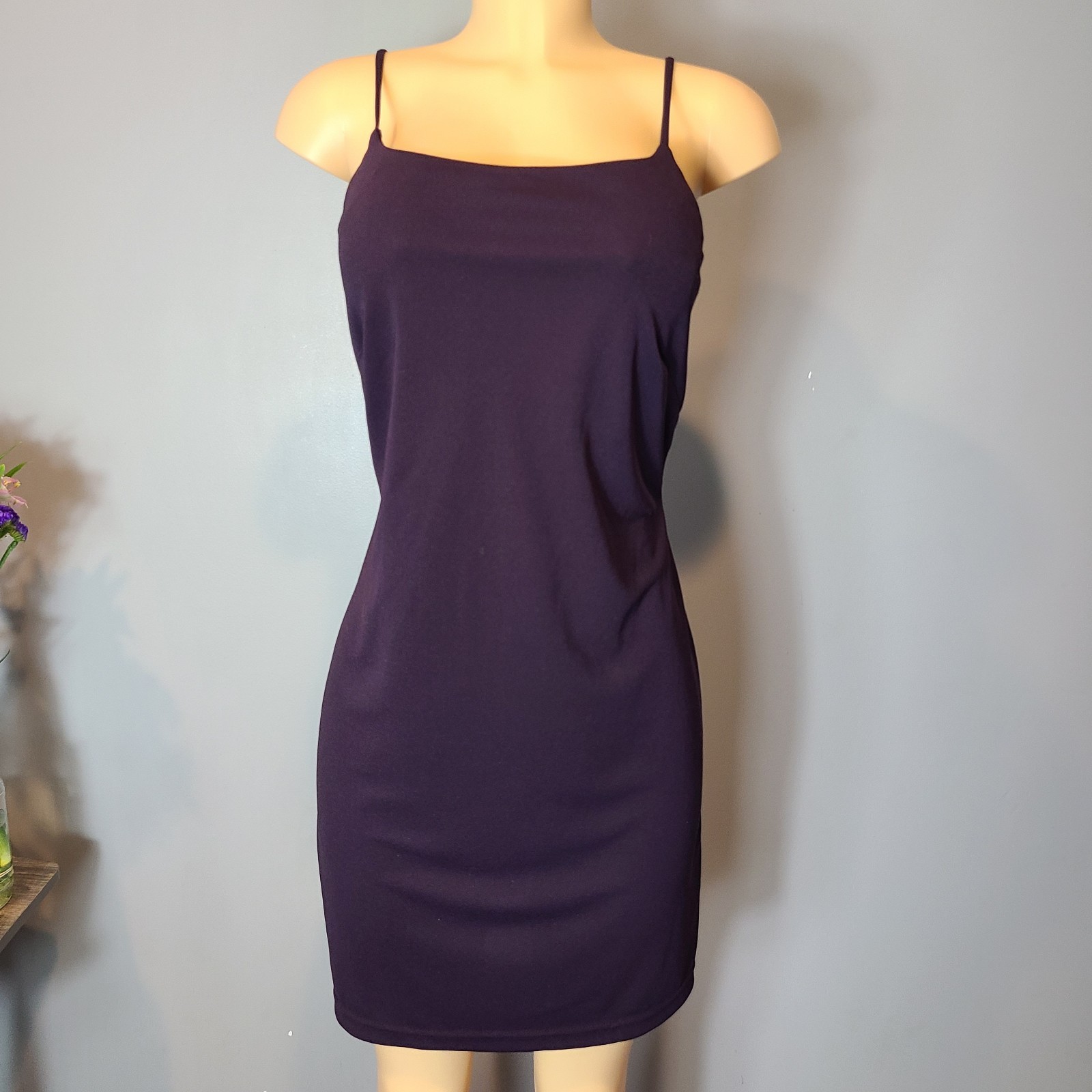 Vtg City Triangles Midi Dress 90s Minimalist Strappy Back Purple Y2K Wedding L