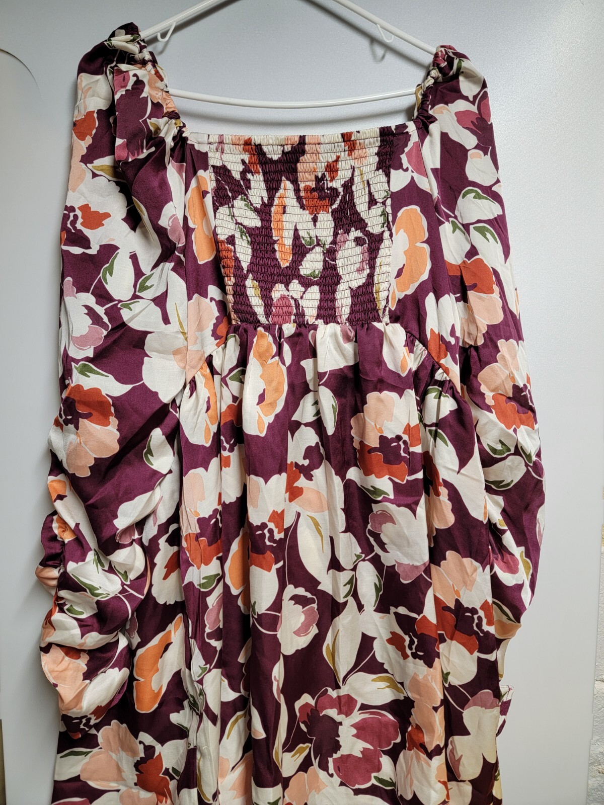 ELOQUII Elements Women’s Plus Size Ruched Sleeve Mini Dress Size 18 Fall Blooms