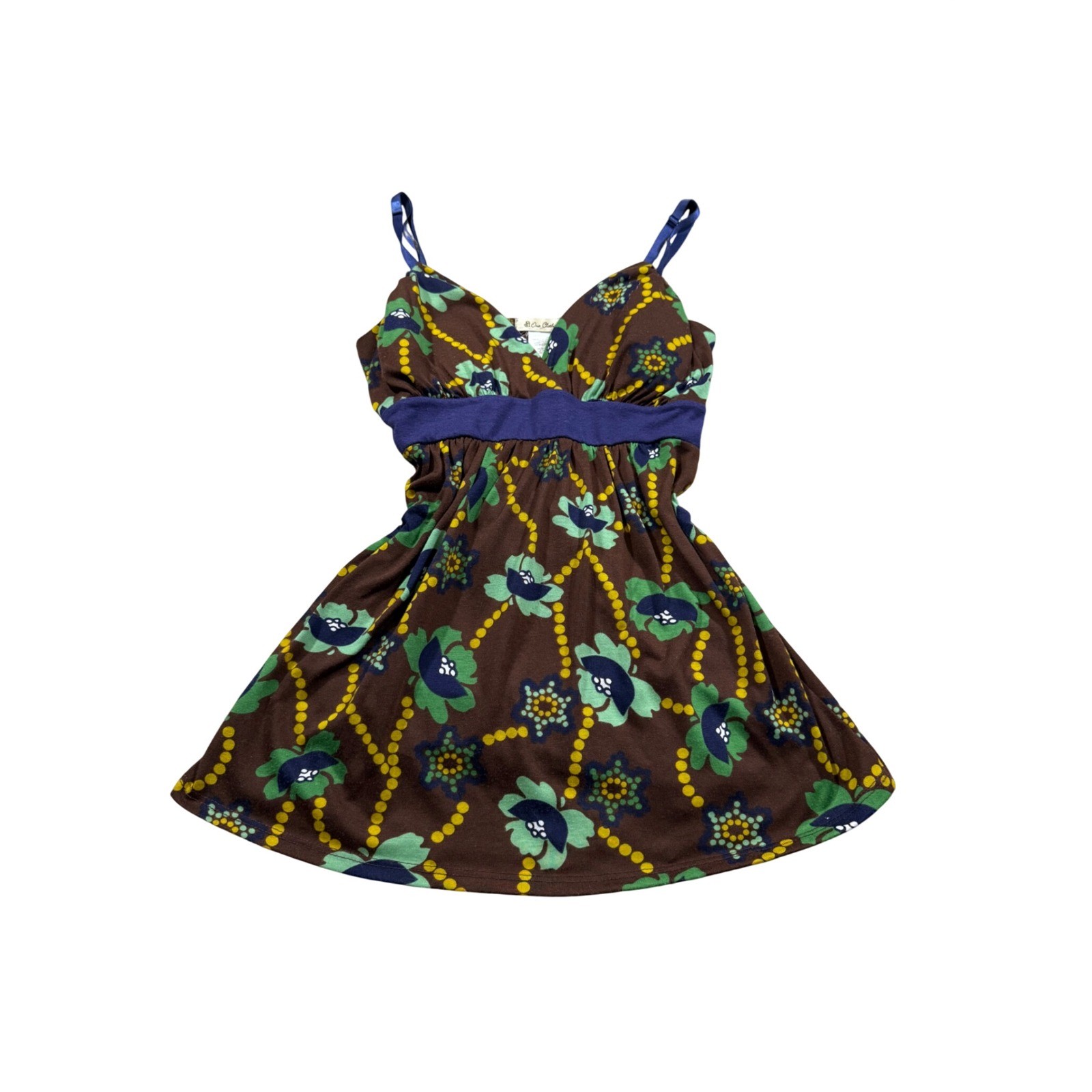 Vintage 90s Y2K Mini Brown Floral Boho Fairy Grunge Retro USA Tank Babydoll S