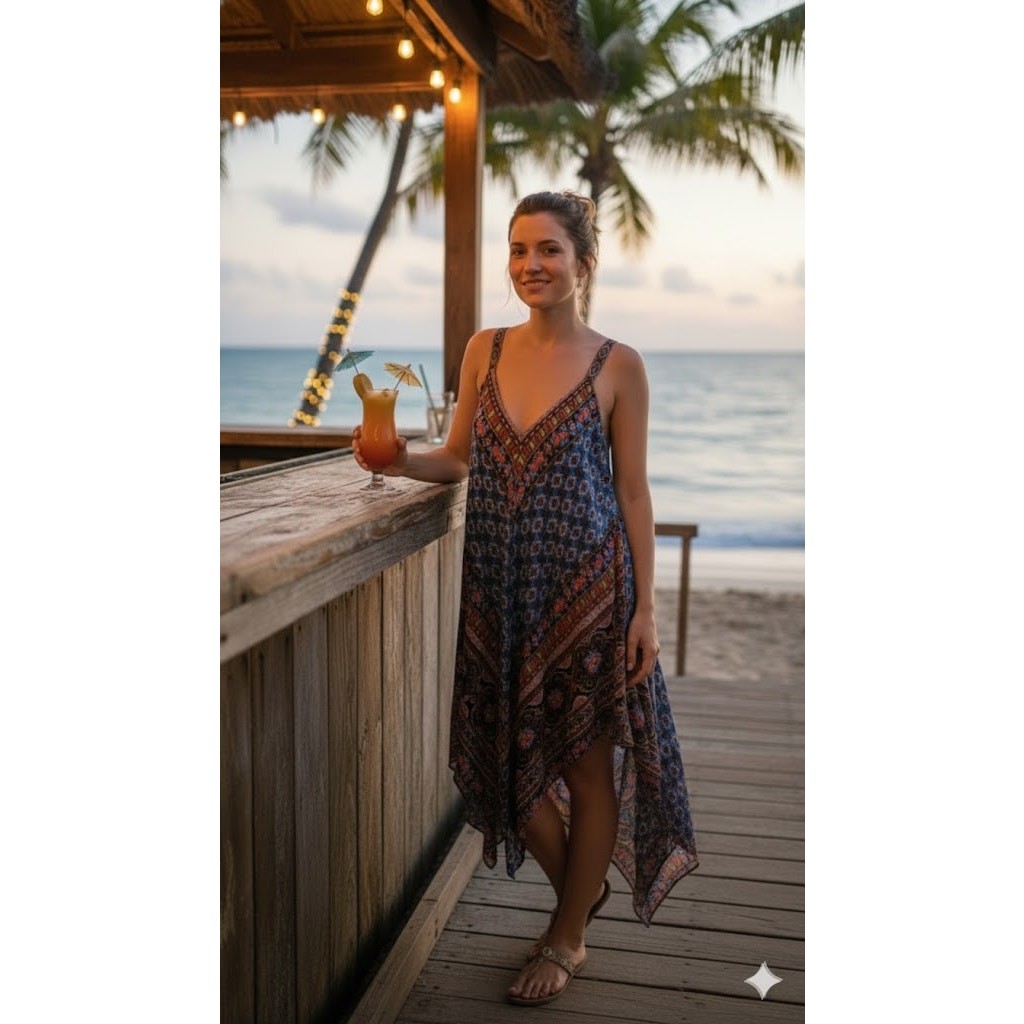 New directions Maxi Sundress XL Bust to 44″Maxi length to 58″ Vacation Non Crush