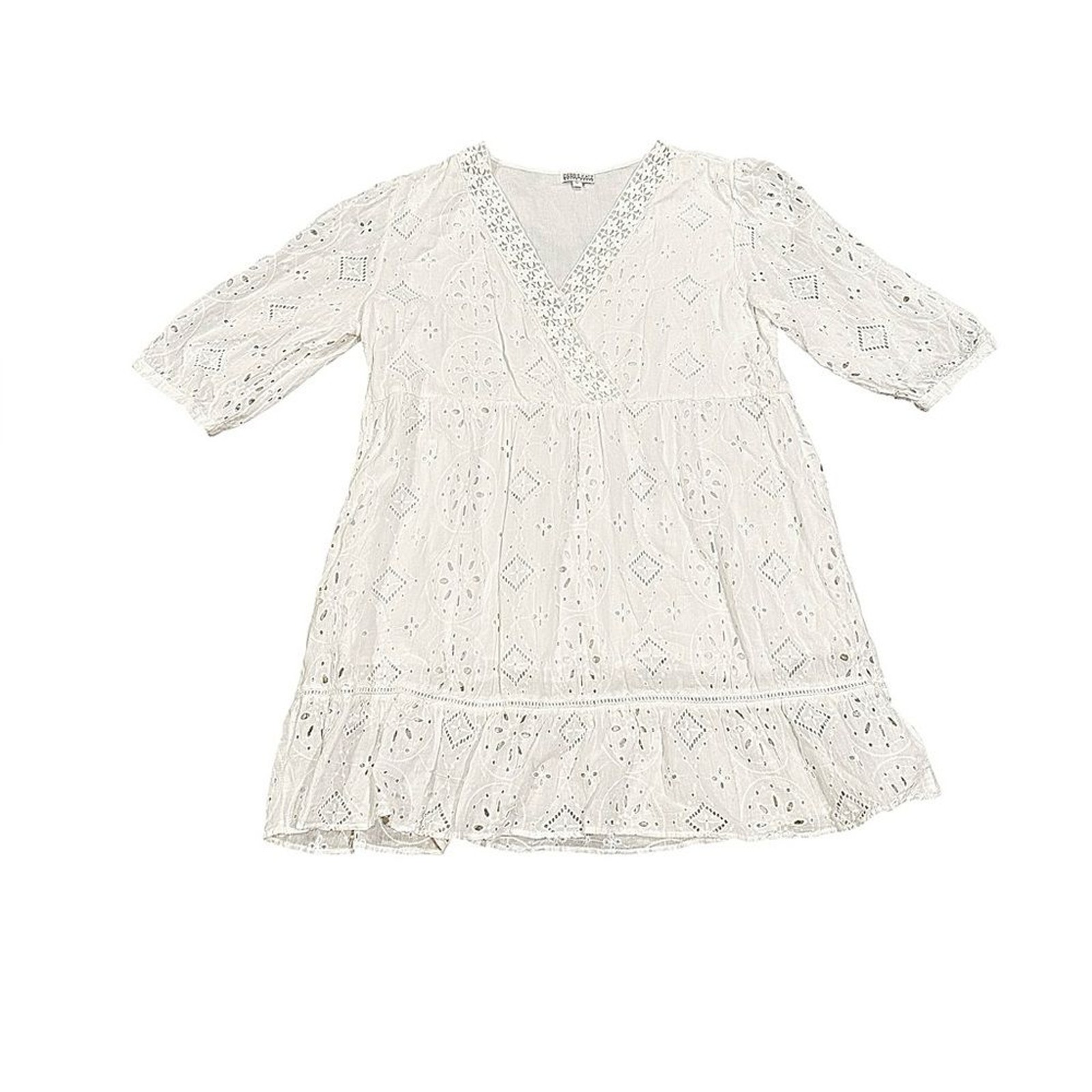 Debbie Katz South Beach Bree Eyelet Swim Coverup White 3/4 Sleeve Dress XL