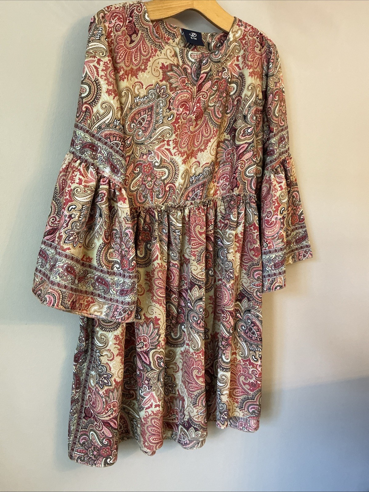 Lovely Beige Paisley Print Boho Summer Dress – Size S/M