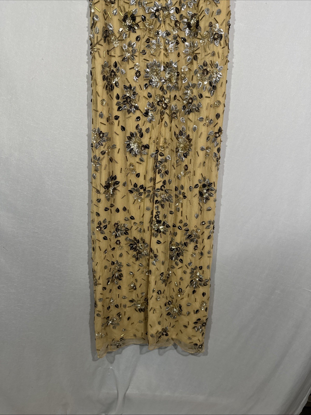 NEW $598 Mac Duggal [ 2 ] 5477 Floral Embellished Scoop Neck Gown Gold #Q1178