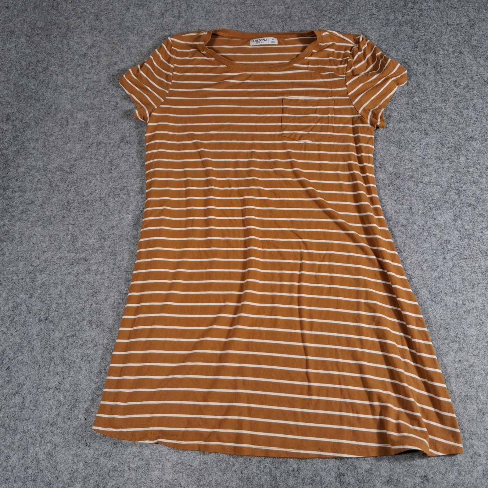 Arizona T-Shirt Dress Womens XL Orange Striped Short Sleeve Pocket Mini Dress