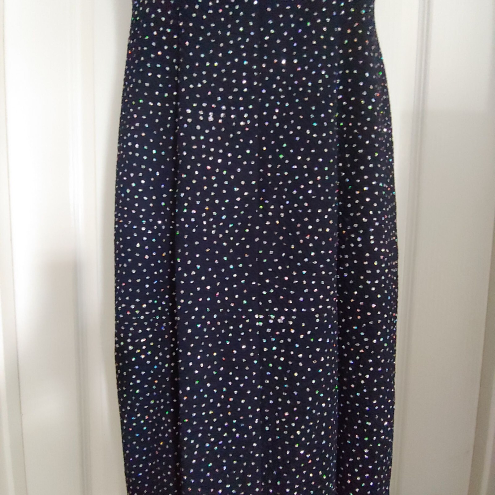 Cache Allover Crystal Rhinestone Evening Sparkly Sleeveless Mock Neck Maxi Dress