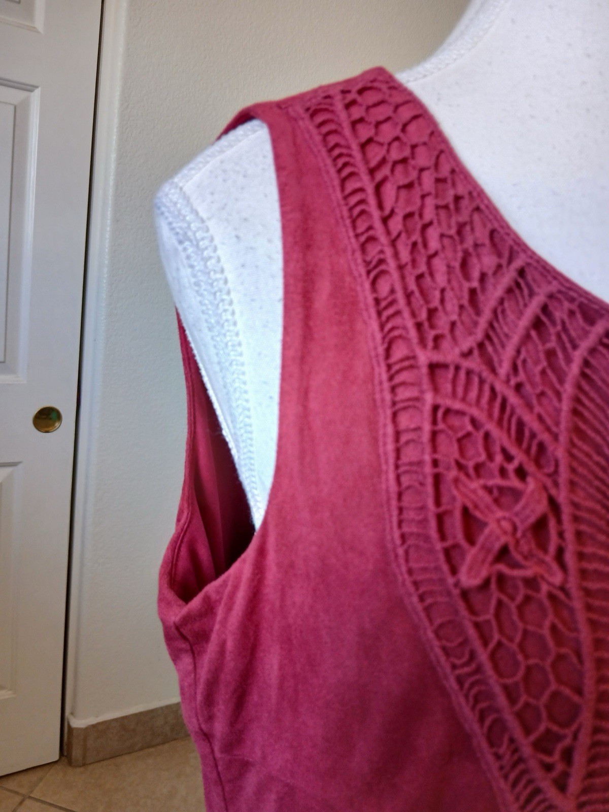 Signature Studio Boho Chic Crochet Wine Red Dress L Fall Winter Festival Style
