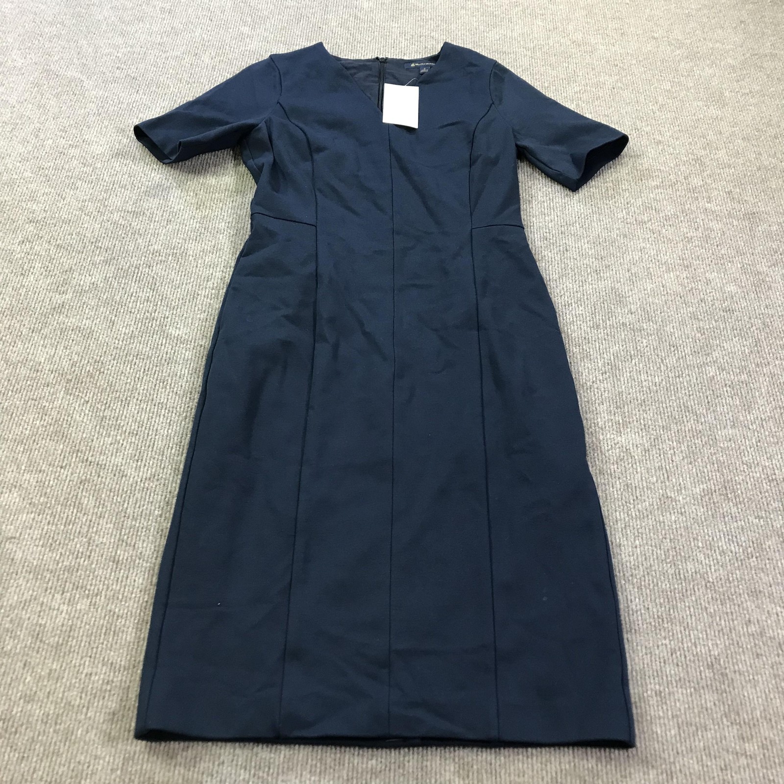 Brooks Brothers Dress Womens 2 Navy Ponte Elbow Sleeve Knit Sheath Midi Work