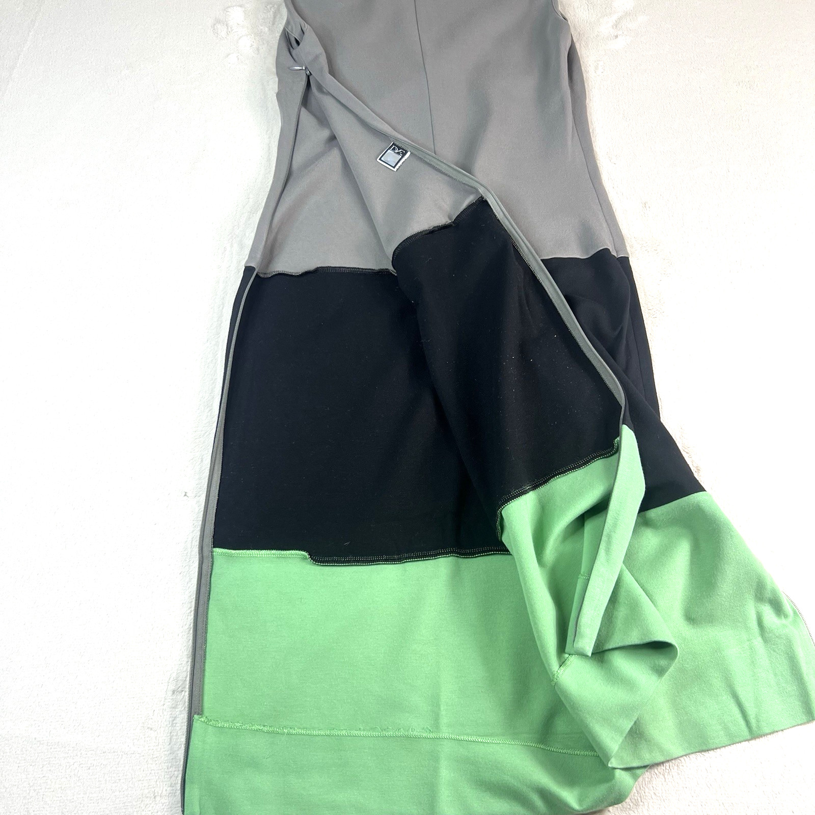 DVF Diane von Furstenberg Gray Blue Green Colorblock Sheath Dress 8 Bodycon Zip