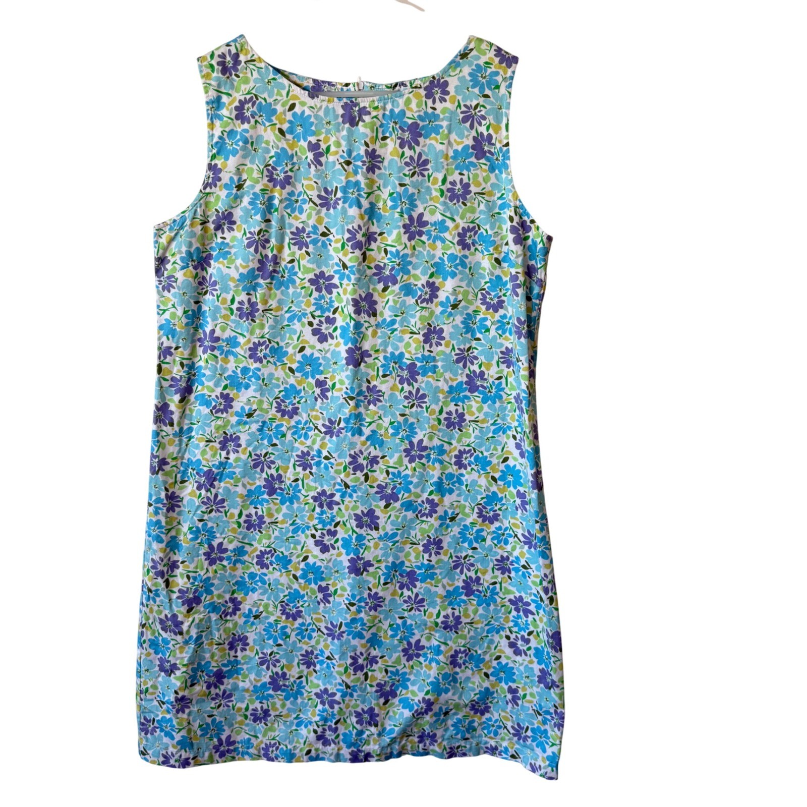 Susan Bristol Womens Cotton Dress 16 Blue Floral Sleeveless Shift Cotagecore